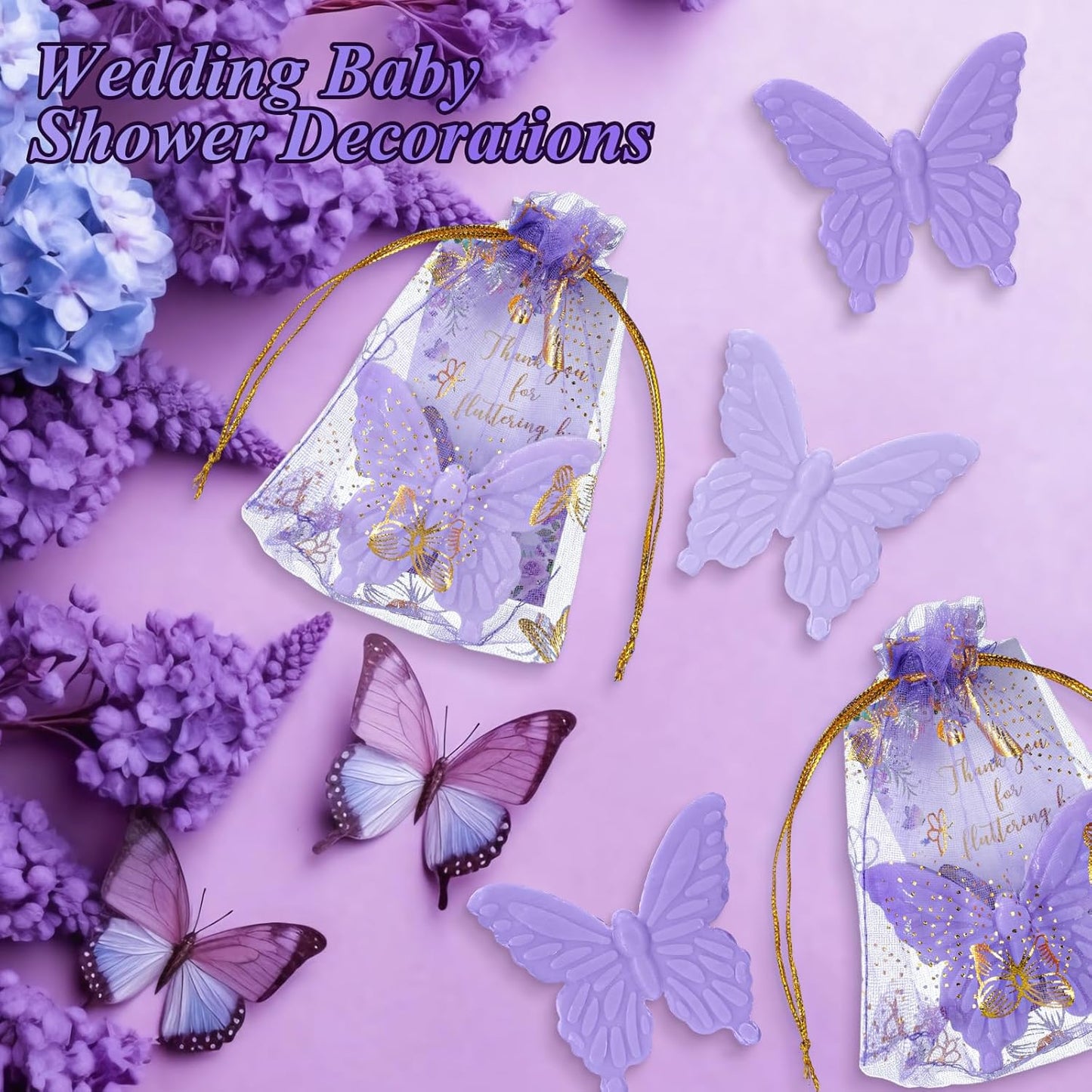 Dunzy 100 Sets Butterfly Theme Baby Shower Favors for Guests Butterfly Soap with Thanks You Cards Gift Bags Gender Reveal Baptism Party Decorations Wedding Bridal Party Favor (Purple,Light Purple)