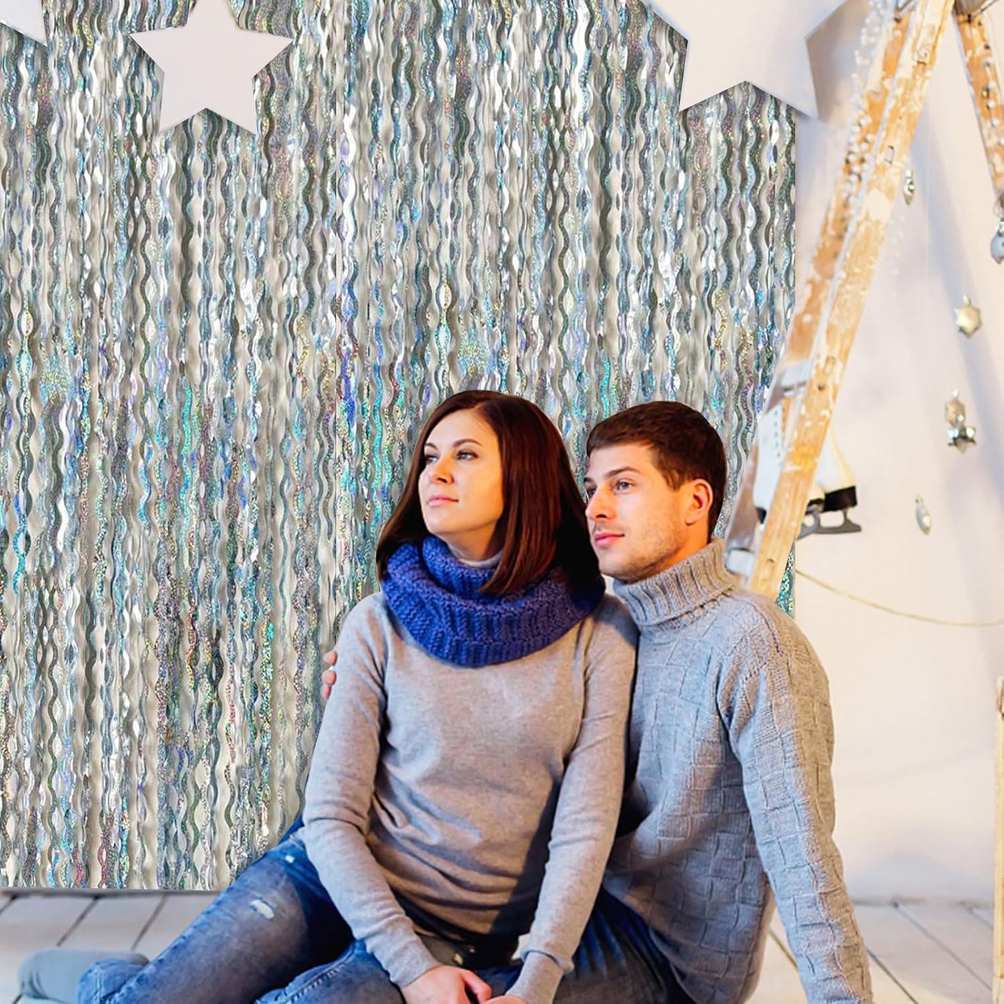 Tinsel Foil Fringe Curtains Wavy Backdrop for Parties Sparkle Metallic Wavy Foil Fringe Backdrop Curtain for Party Decorations Photo Booth Props for Birthday Graduation Wedding