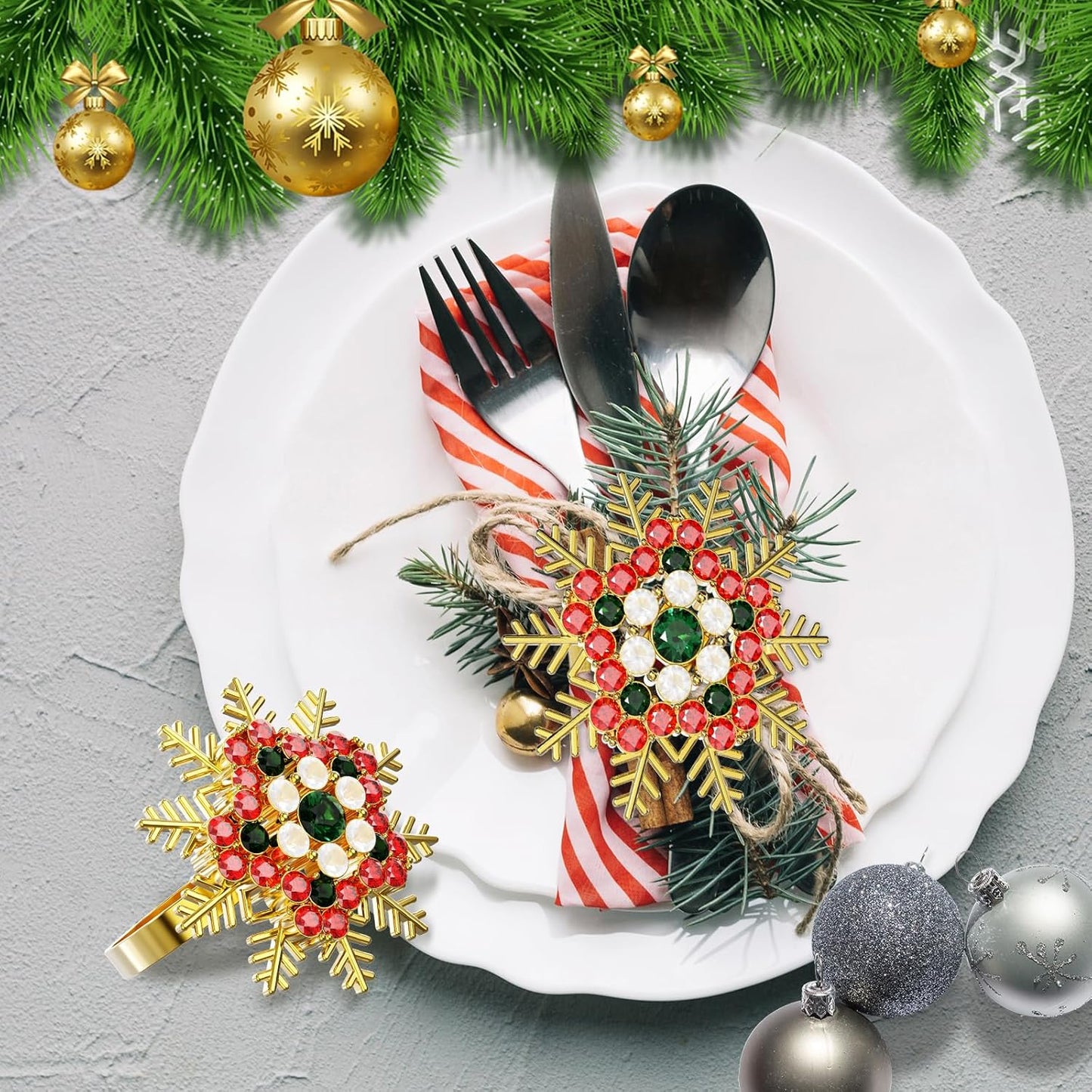 Halatool Set of 6 Christmas Napkin Rings Colorful Snowflake Napkin Holder for Christmas Thanksgiving Holiday Party Table Decoration