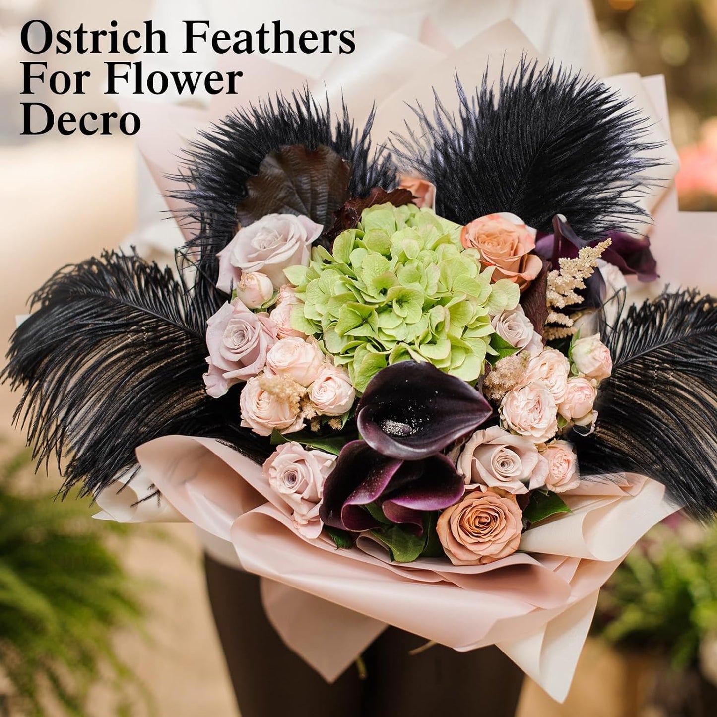 Crowye 60 Pcs Ostrich Feathers Bulk for Centerpieces Craft Ostrich Feathers for Vase Wedding Masquerade Party Home Costume Decorations (10-12 Inch,Black)