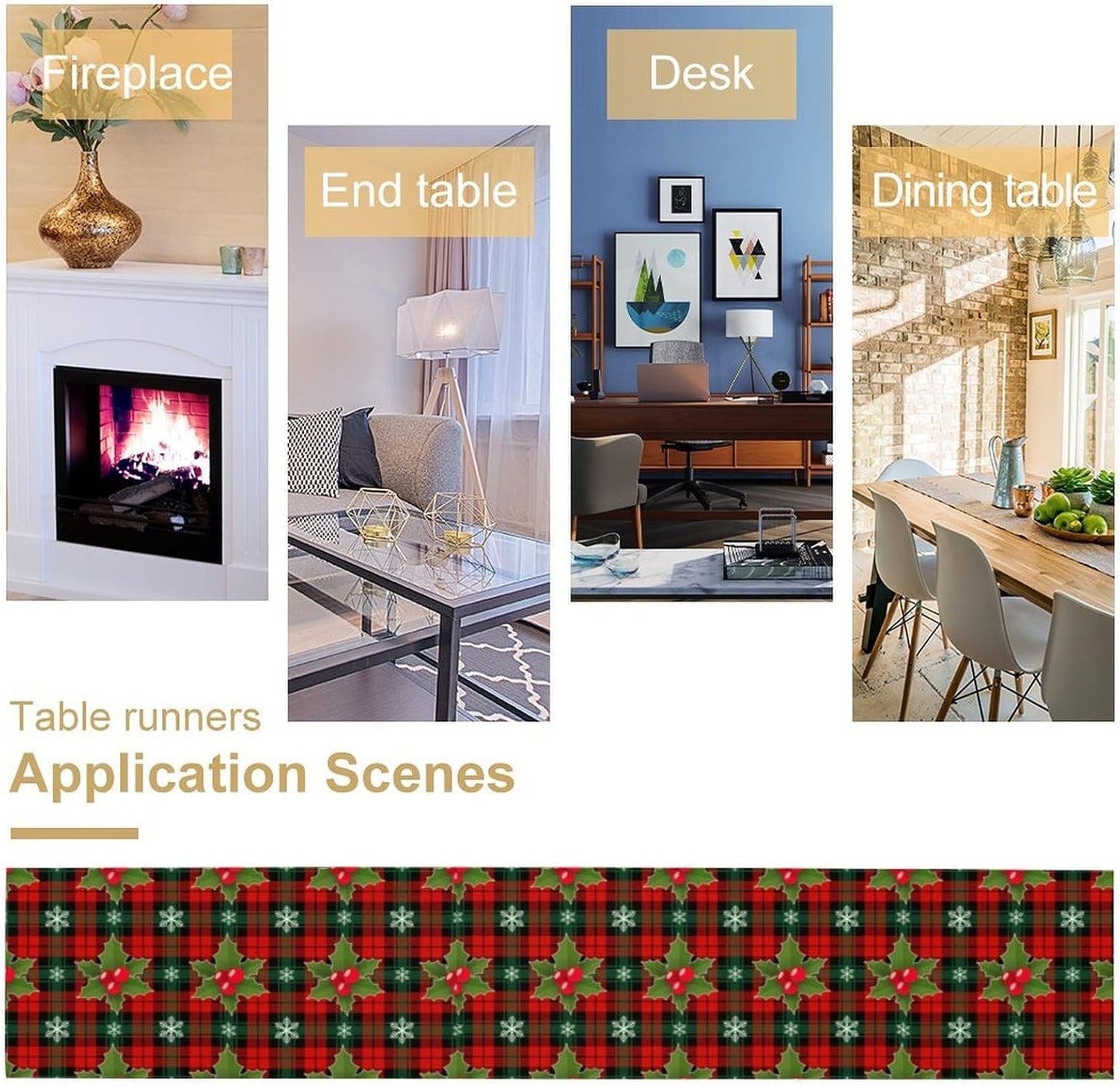 Christmas Table Runner, Red Check Plaid Winter Xmas Holiday Table Cloth Kitchen Dining Table Decoration for Home Party Decor 13x70 Inch