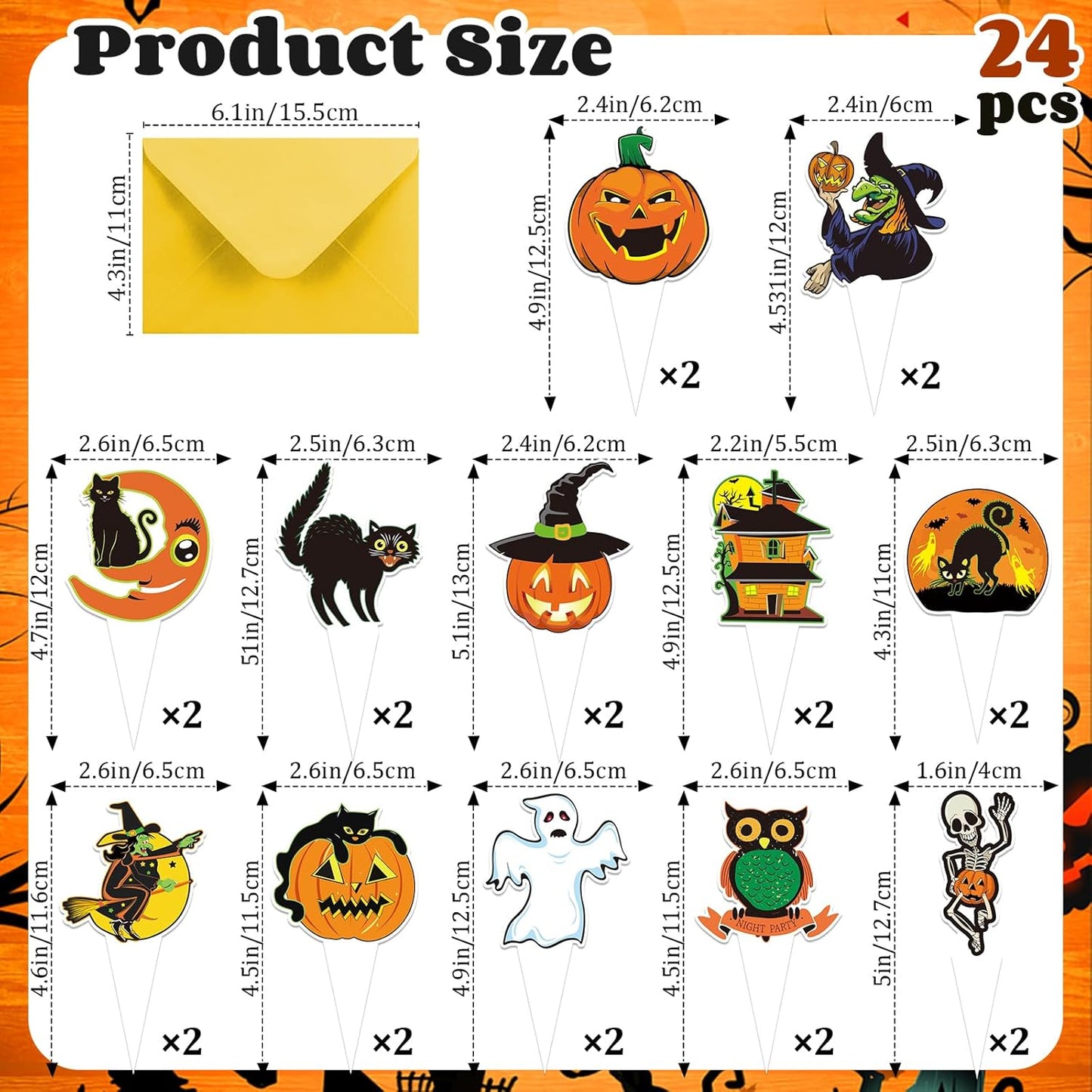 24 PCS Vintage Halloween Cupcake Toppers Halloween Happy Birthday Party Decorations Cake Decor Cupcake Decorations Cake Decorating Party Supplies Decor for Baby Shower Boys Girls