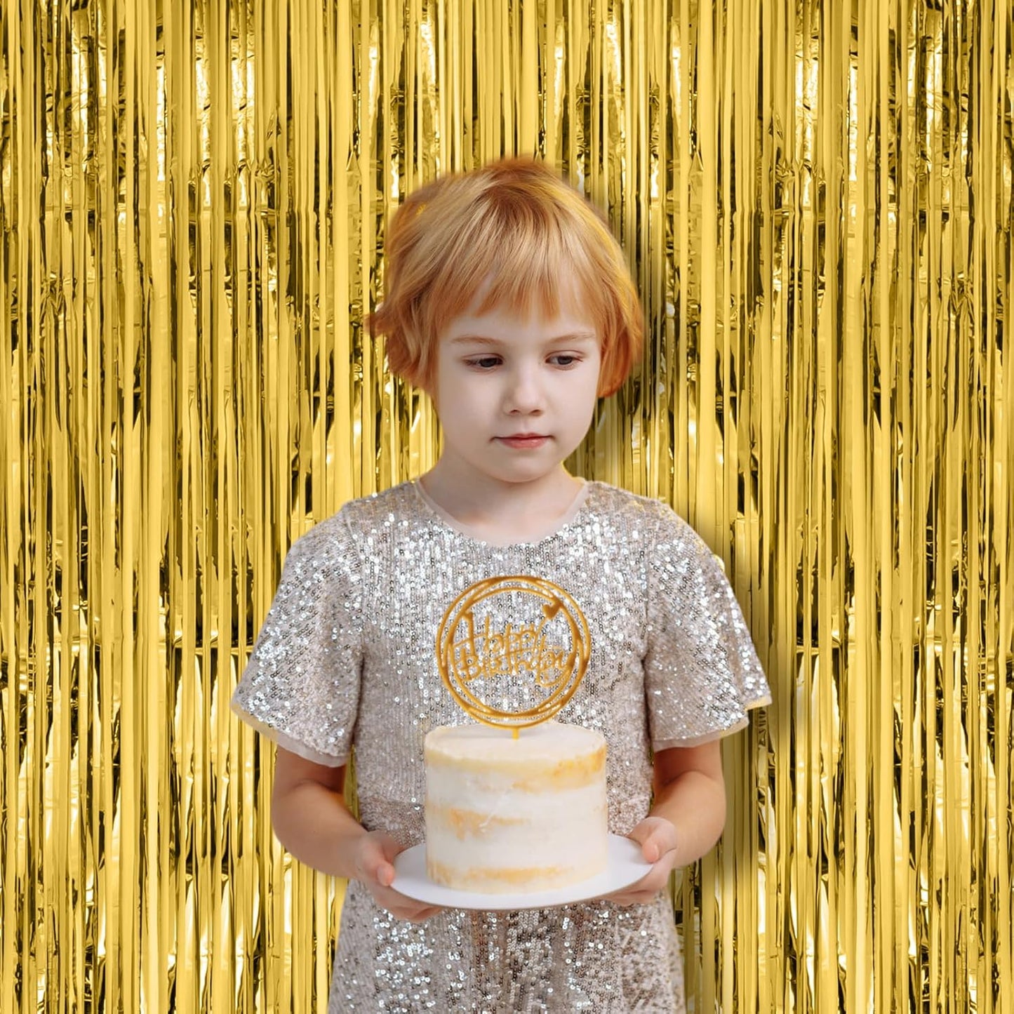 2 Pack Gold Foil Fringe Backdrop Curtains, Tinsel Streamers Birthday Party Decorations, Fringe Backdrop for Graduation, Baby Shower, Gender Reveal, Disco Party