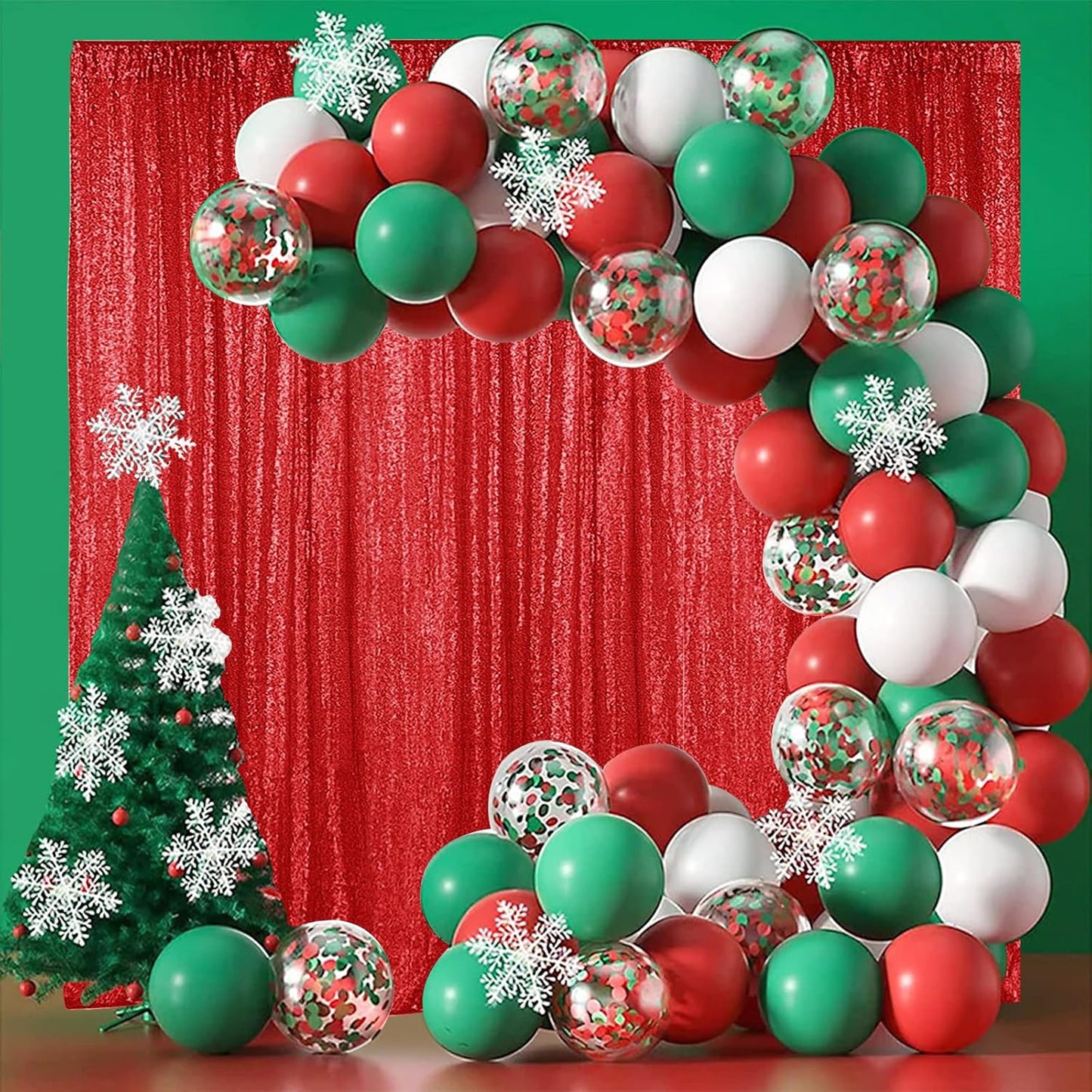 Hahuho Red Sequin Backdrop Curtain, 2PCS 2FTx8FT Glitter Backdrop Curtain for Parties, Christmas, Wedding, Party Decoration(2 Panels, 2FT x 8FT, Red