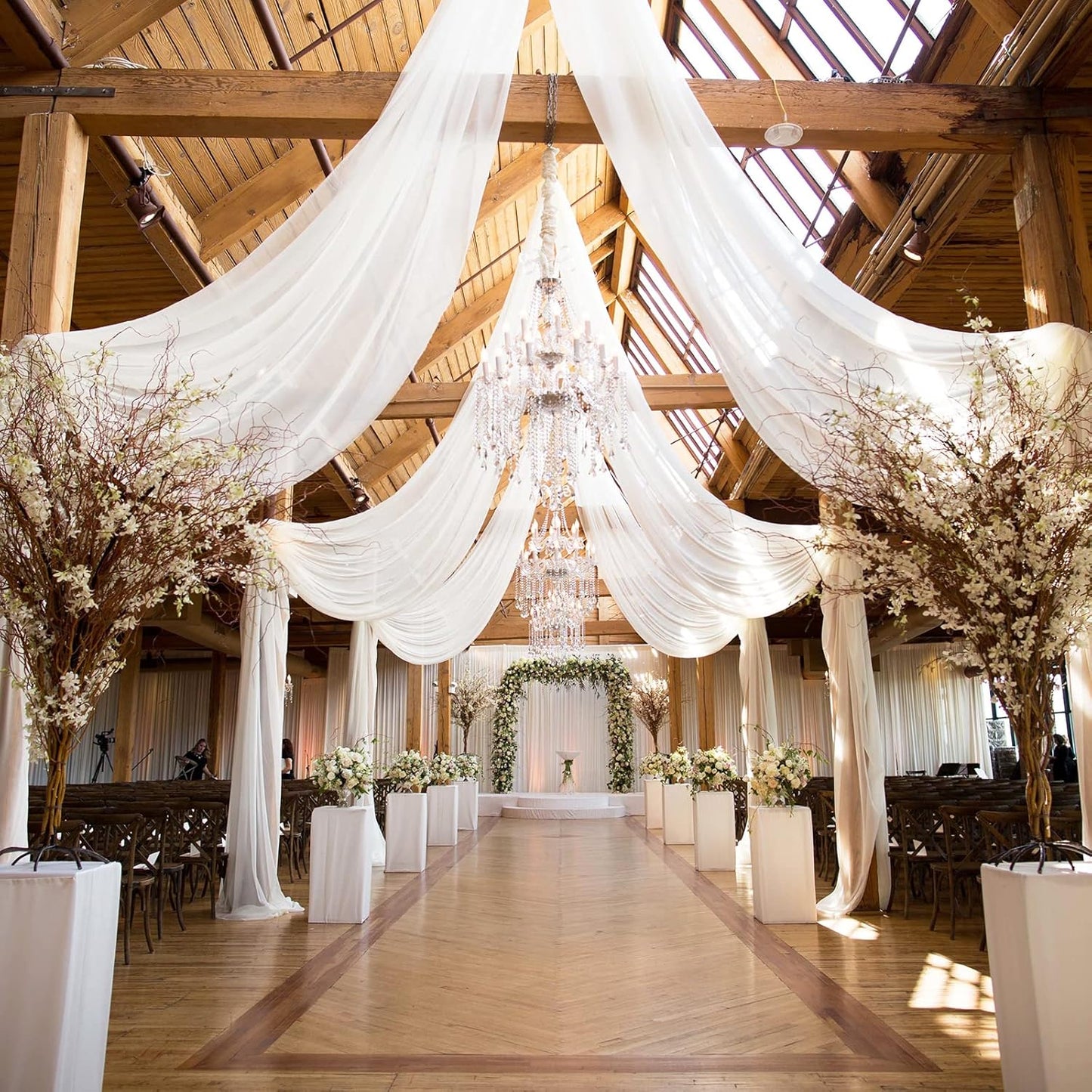 Wedding Arch Draping Fabric, 63" x 26Ft White Drapes for Wedding Tulle Fabric Drapery Sheer Backdrop for Ceremony Arch Stage Party Ceiling Décor