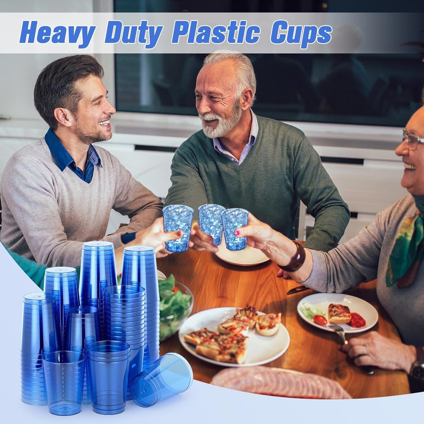 Minatee 100 Count Plastic Cups Disposable Fancy Cups Heavy Duty Wine Cocktail Glasses for Halloween Wedding Christmas Birthday Party Supplies Plastic Drinking Tumblers(Blue,10 oz)