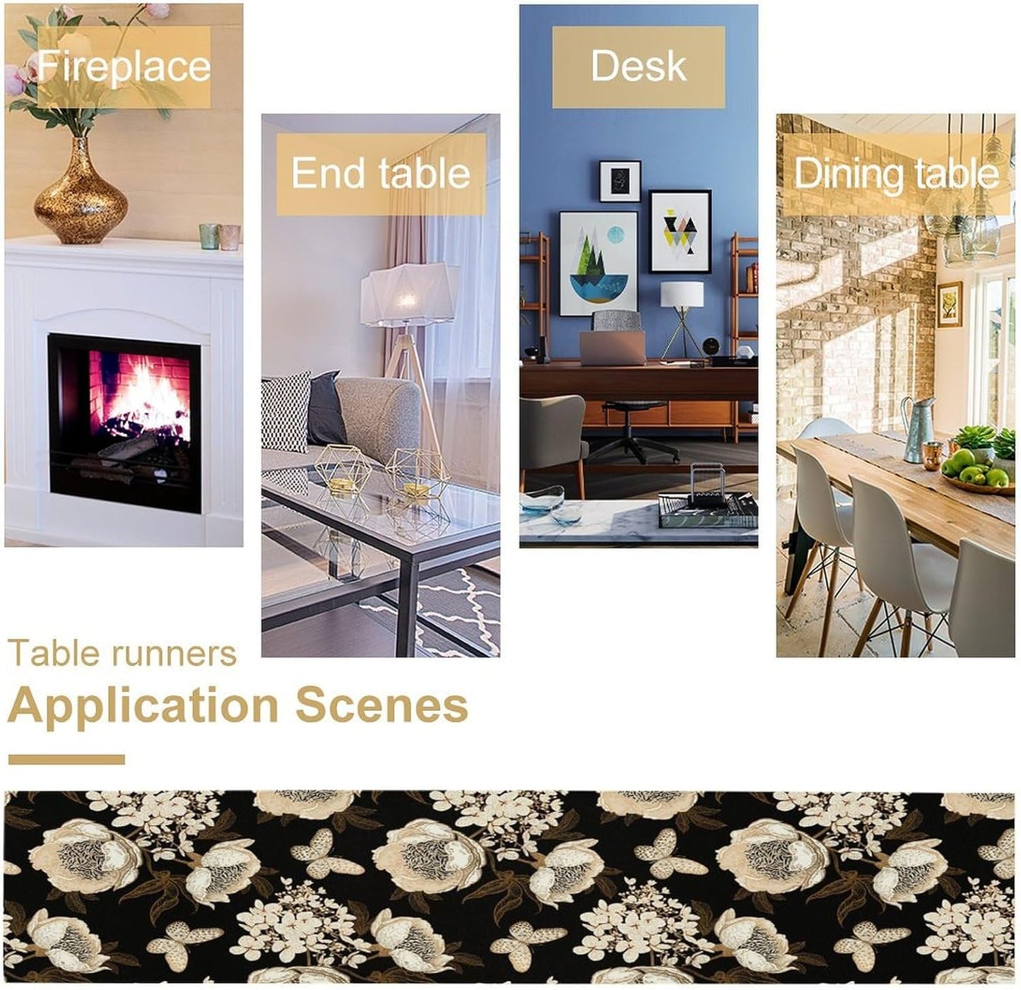 Watercolor Peony Table Runner, Modern Kitchen Dining Room Bohemian Floral Tabletop Decoration for Kitchen Cafe 13x60 Inch