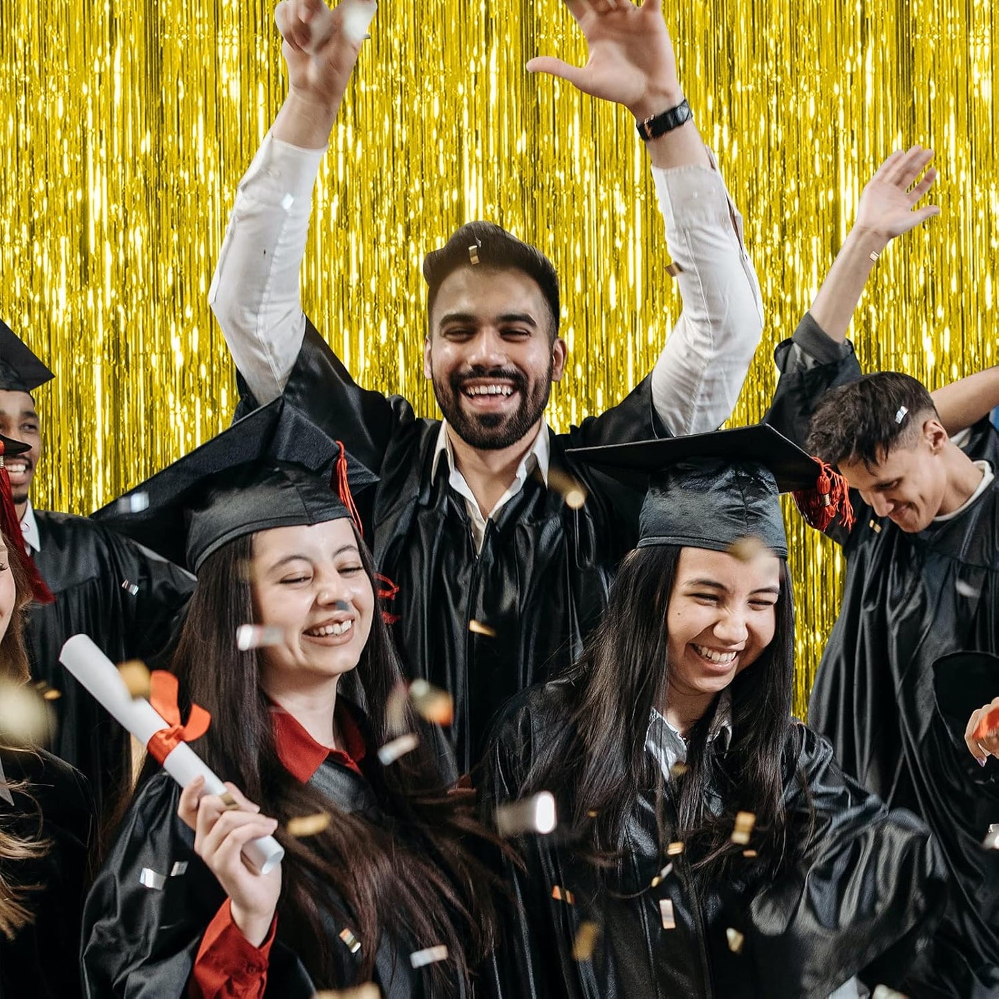 20 Pack Foil Curtain Backdrop Gold Metallic Tinsel Foil Fringe Curtains Photo Booth Props for Birthday Wedding Engagement Baby Shower Bachelorette Christmas Holiday Celebration Party Decorations