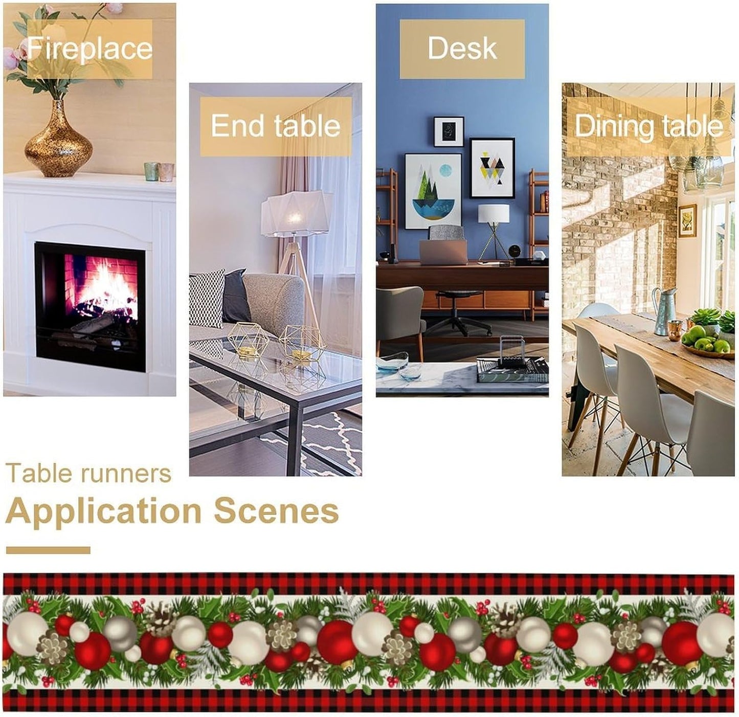 Christmas Table Runner,Seasonal Winter Xmas Holiday Farmhouse Table Cloth Kitchen Dining Table Decoration for Home Party Decor 13x120 Inch