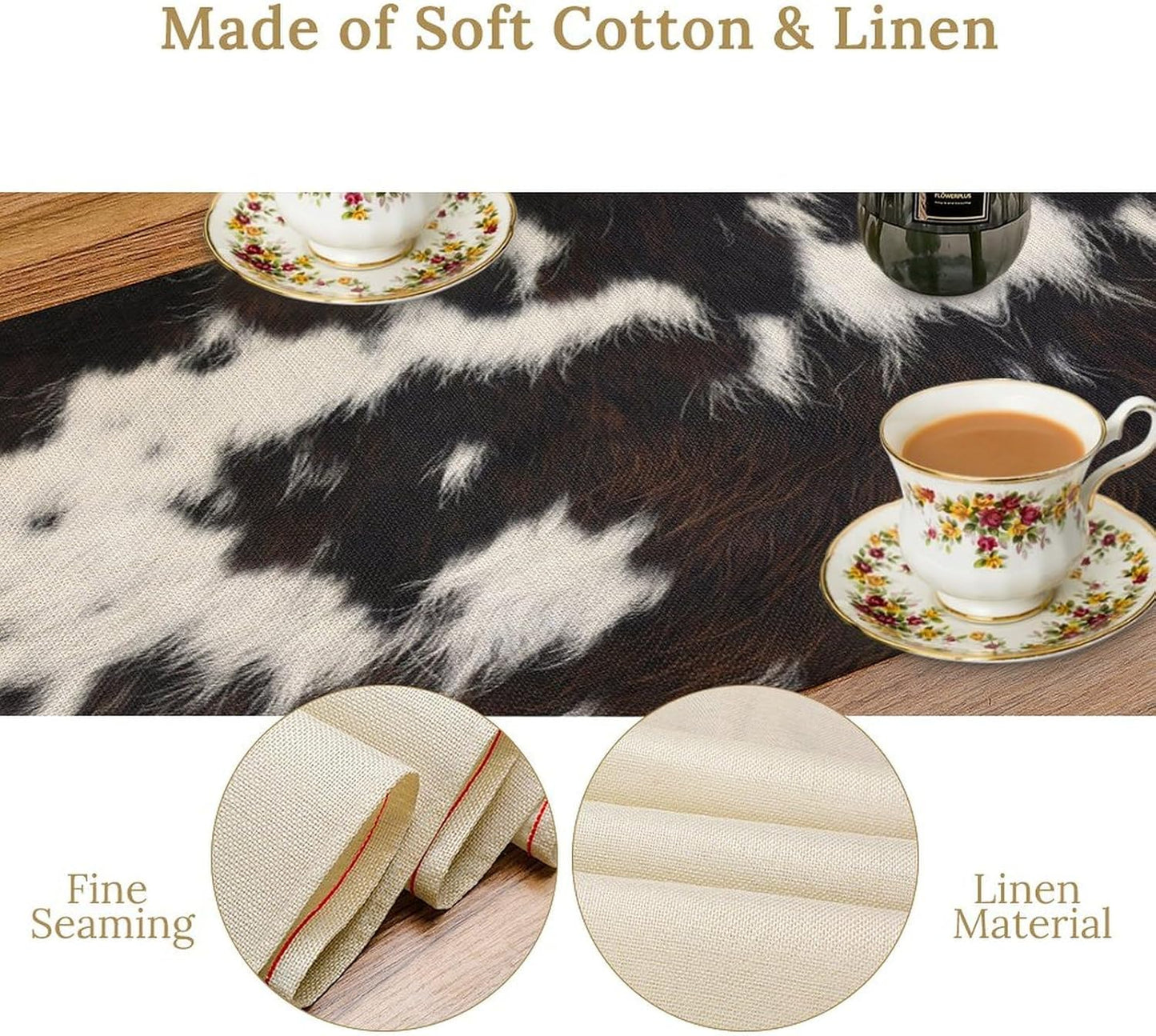 Cow Print Table Runner, Brown Cowhide Print Western Style Table Runner Country Farmhouse Cottage Cow Patten Table Decoration for Home Kitchen Dining, 13x36 Inch