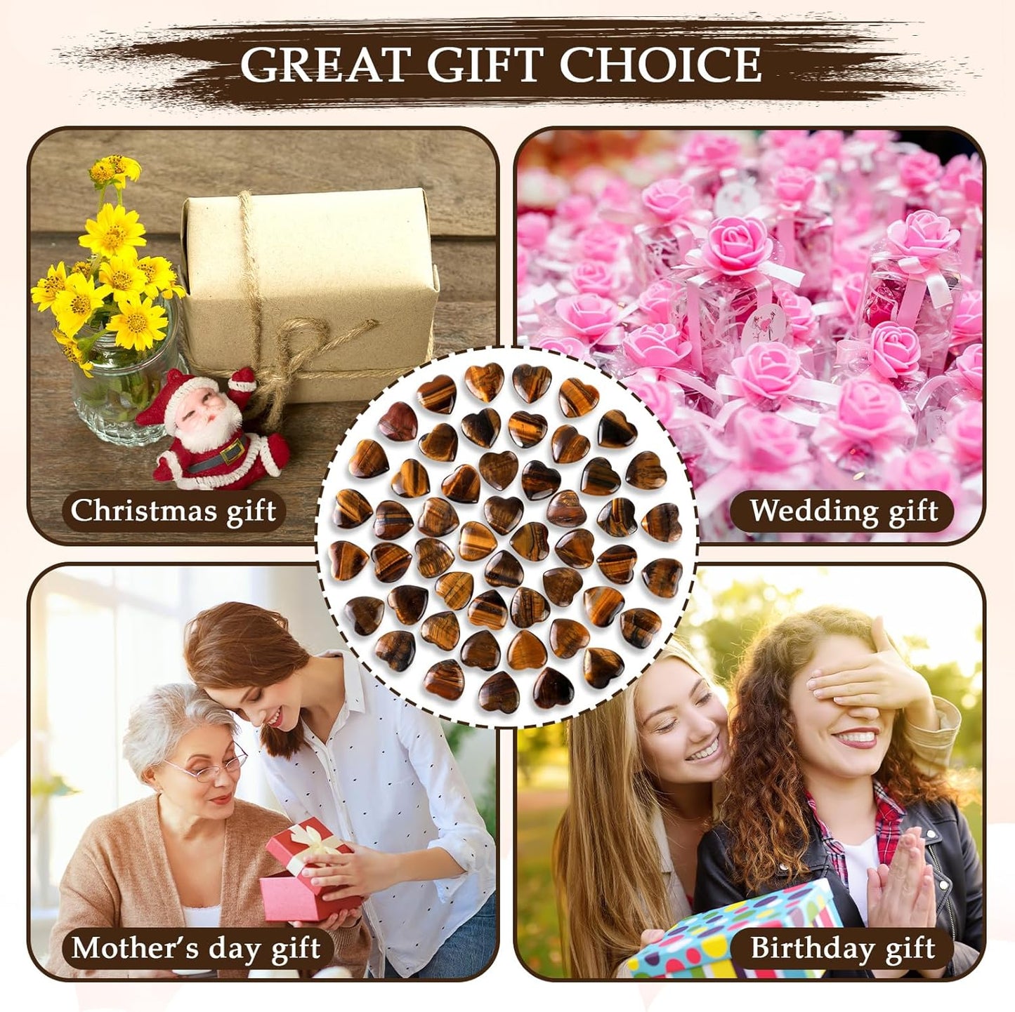 Gerrii 50 Pcs Heart Healing Stone Bulk Quartz Heart Inspirational Stones Gift for Women Love Pocket Polished Natural Energy Balancing Meditation 0.8 Inch(Amber)