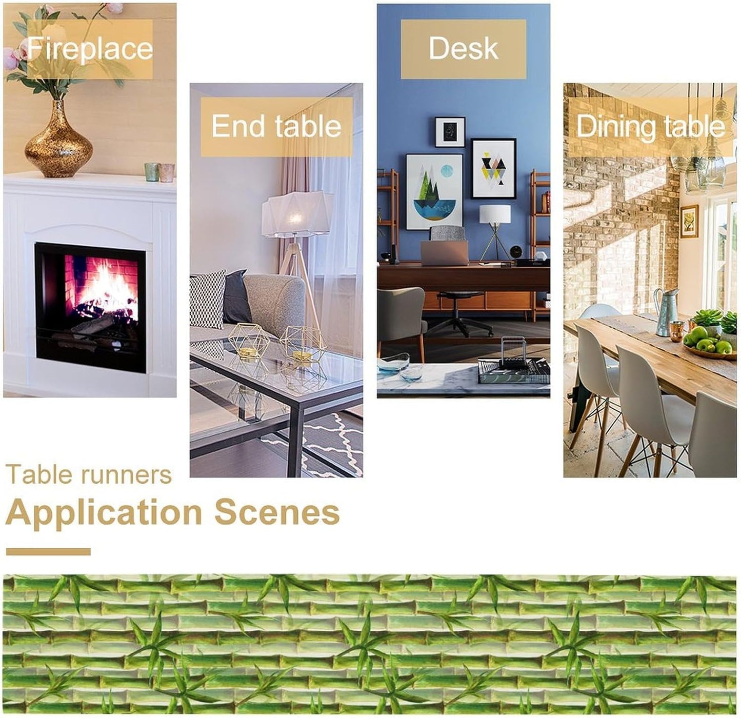 Bamboo Table Runner,Green Plant Print Table Runner for Kitchen Dining Table Home Party Decoration 13x60 Inch