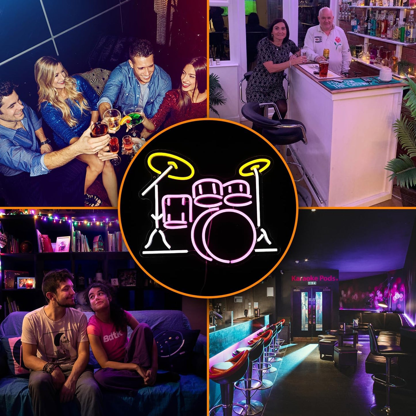 Drum Kit Neon Sign Dimmable Multicolored Led Neon Light for Wall Decor Drum Kit Shape Neon Light Sign USB Powered Led Neon Signs for Bar Live Music Music Studio Party Decoration