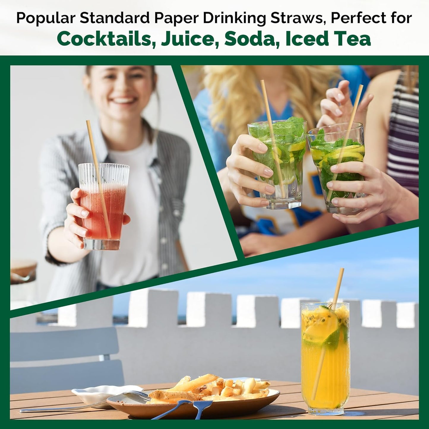 Brown Kraft Paper Drinking Straws, 7.75" Long, 0.24" Wide - Individually Wrapped - Pack of 1000