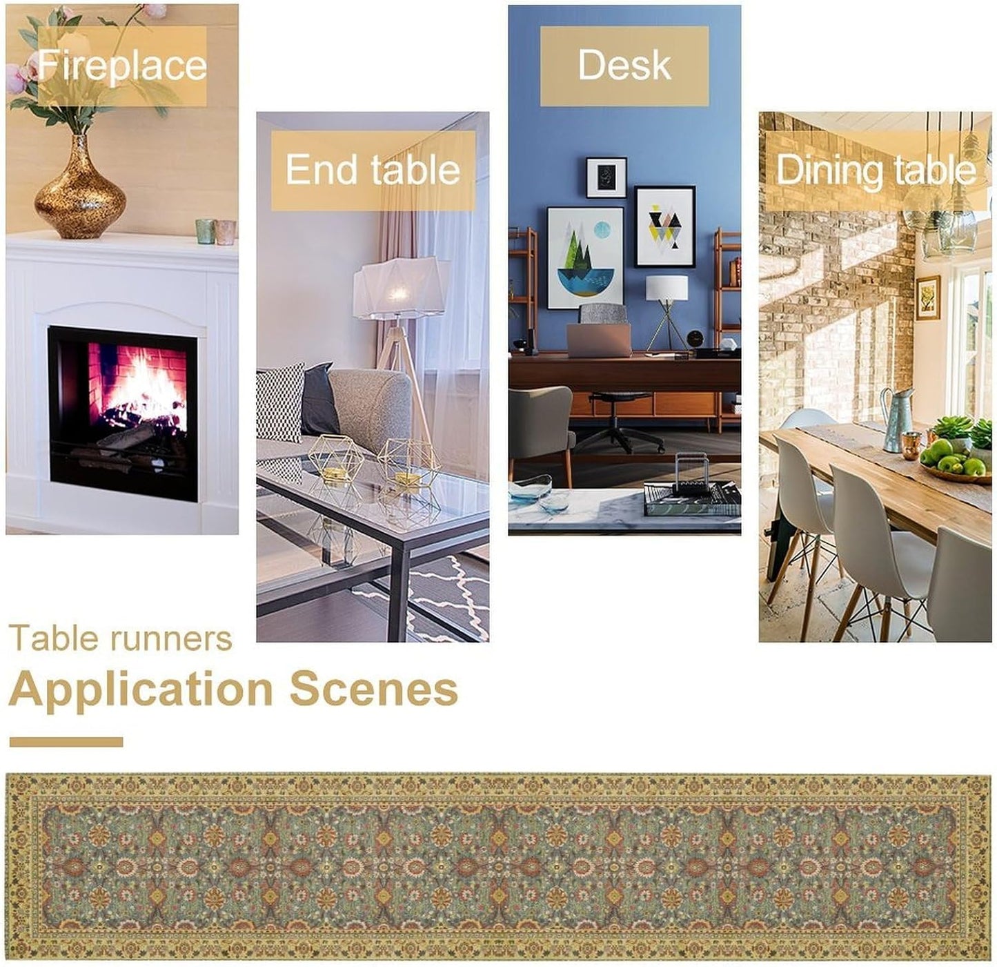 Boho Floral Vintage Beige Blue Table Runner, Retro Flower Rustic Country Farmhouse Abstract Pattern for Home Kitchen Table Decor Dining Coffee Room Party Decor 13x60in