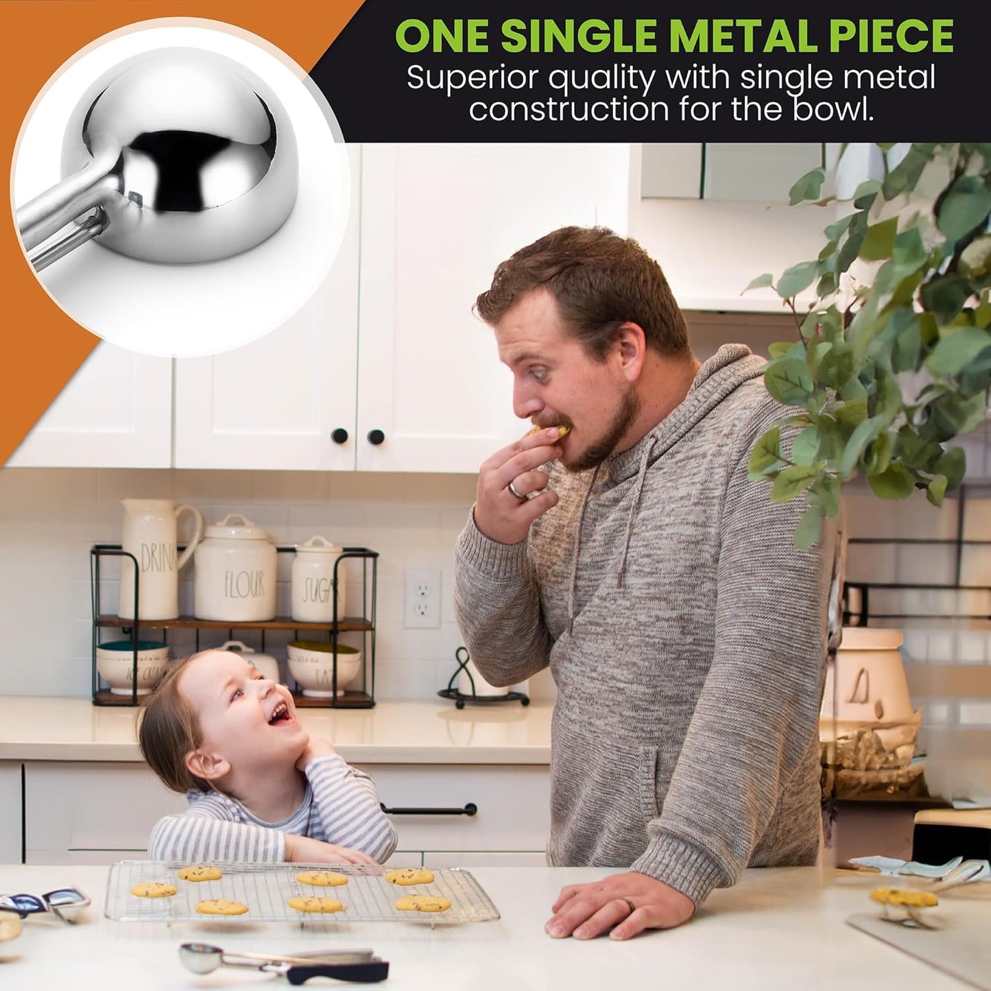 Spring Chef Extra Small Cookie Scoop, Stainless Steel Melon Baller, Baking Scooper, Spring Loaded Trigger for Cookie Dough, Ice Cream, Meatball, Cupcake - 0.6 tablespoon (tbsp) portion, #100, Black