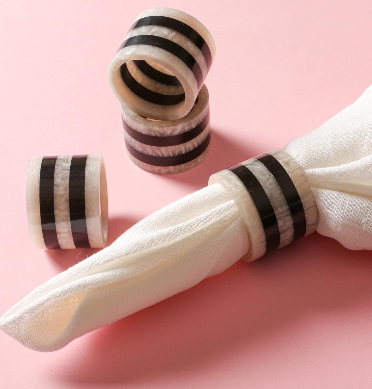 Napkin Rings Set of 12, Resin Round Napkin Holders for Cloth Napkins, Elegant Serviette Rings for Dinner Parties, Weddings, Holiday Décor, Modern Dining Accessories (Black White) - ALPHA Living HOME