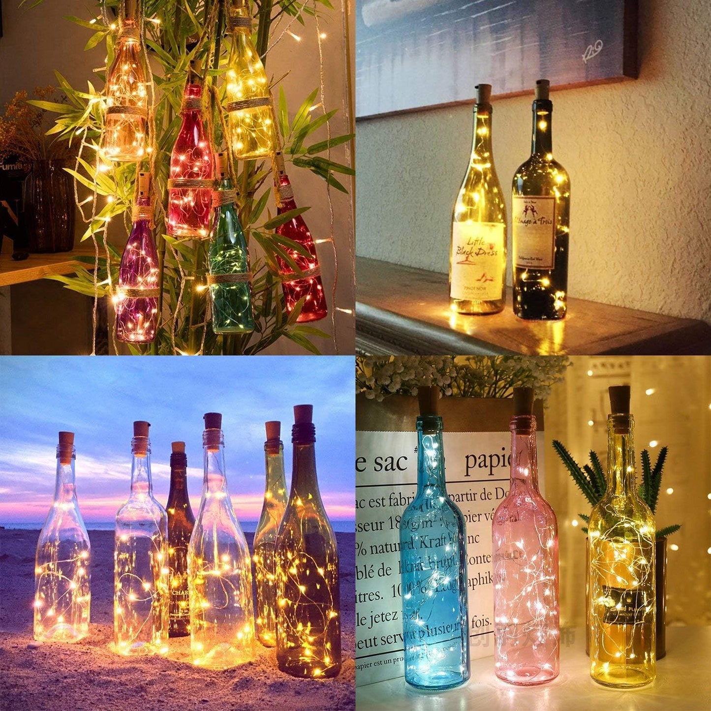 Aluan Wine Bottle Lights with Cork, Christmas Lights 10 Pack 20 LED Mini Fairy String Light, Waterproof Battery Operated Cork Lamp for Liquor Bottles Party Bar Wedding Table Decoration, Warm White