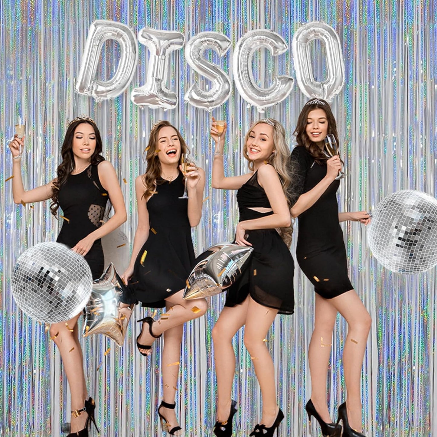 Foil Fringe Curtains Independence Day Decorations - Melsan 3 Pack 3.2 x 8.2 ft Silver Tinsel Curtain Photo Backdrop for Birthday Party or Disco Party Decorations