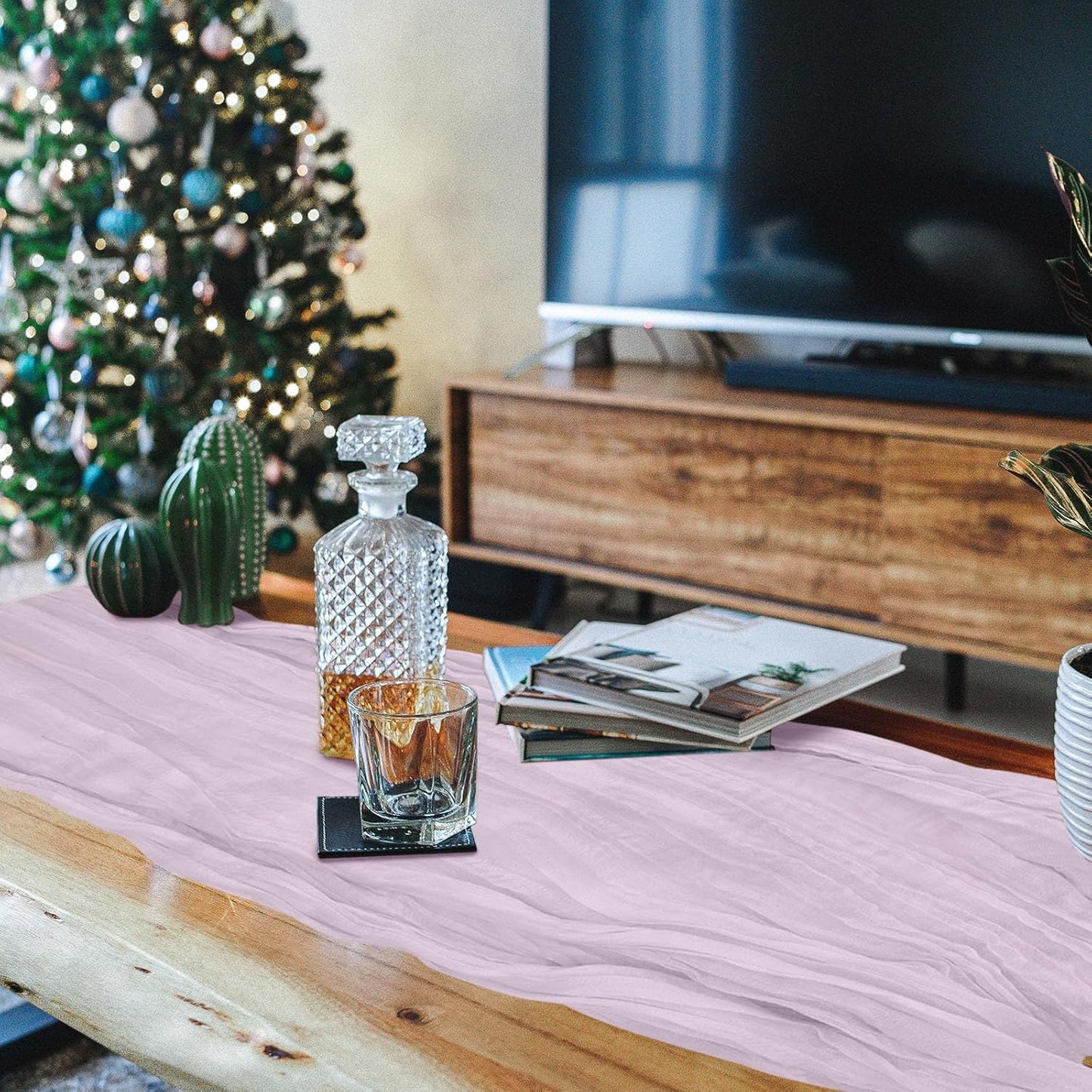 6 Pack Cheesecloth Table Runner 10Ft Christmas Gauze Boho Table Runners for Wedding Decor Bridal Shower Decorations Baby Shower Party(35" x 120")