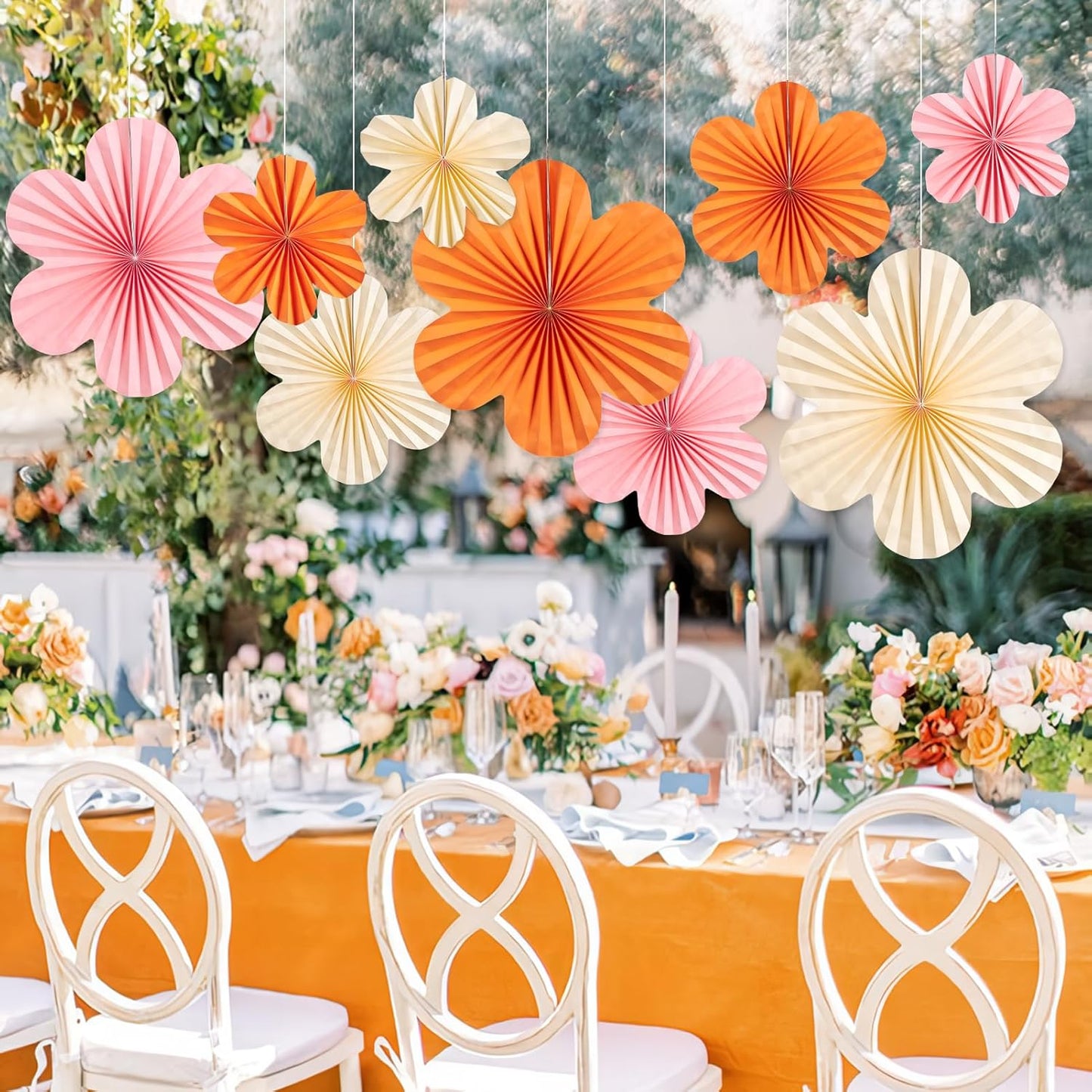 Paper Flowers Decorations for Wall Orange Paper Fans Classroom Decoration Paper Floral Backdrop Decor Paper Fans Decoration Hanging Paper Fans Pink Flower Wall Decor, Set of 9