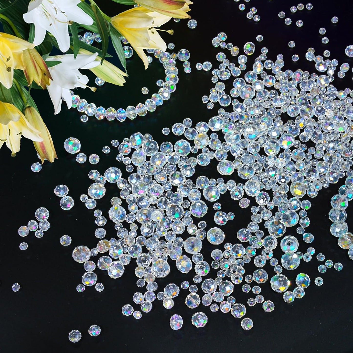 500 Pcs 6mm Round Crystal Glass Beads for DIY Jewelry, Ideal for Bracelets, Necklaces, Pendants, and Handmade Craft Projects(White AB Color)