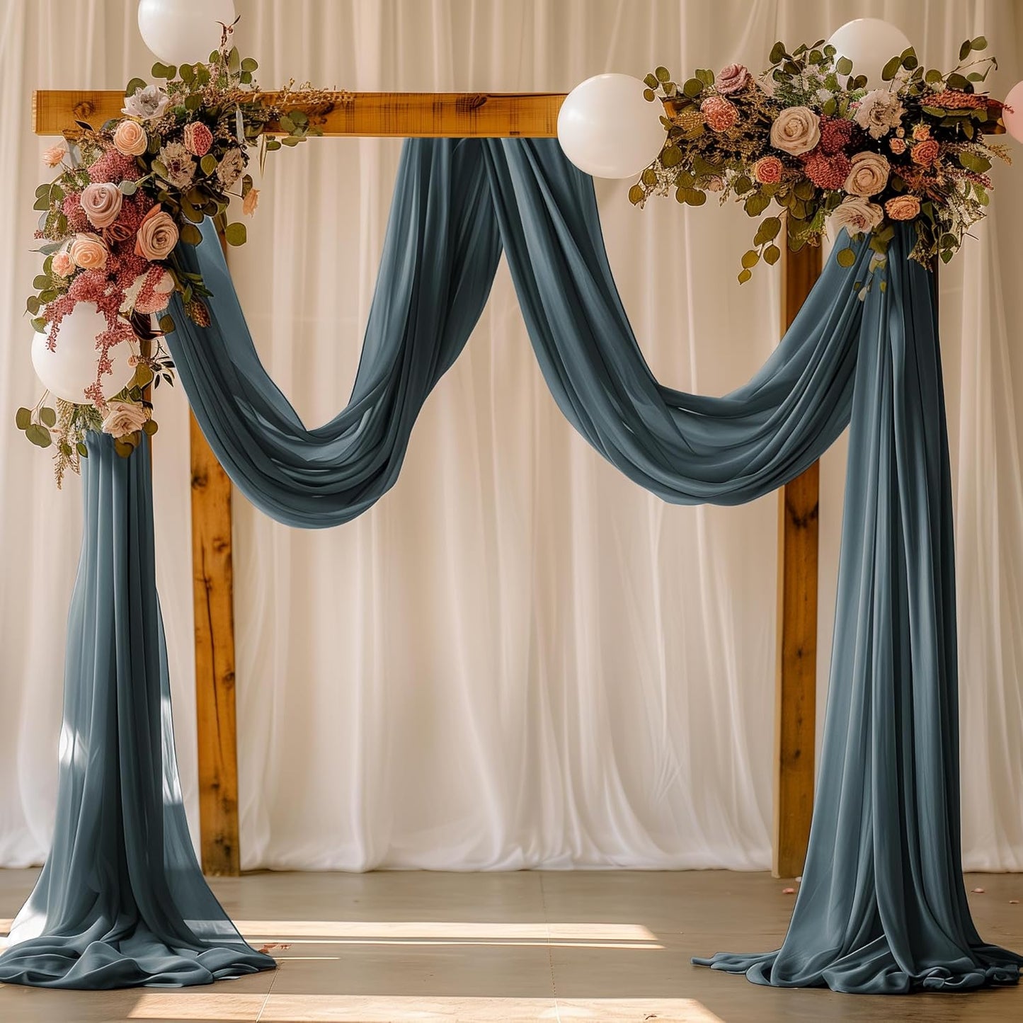 Wokceer Wedding Arch Draping Fabric Grey Blue 6 Panels 28.7" x 20FT Sheer Drapes Backdrop Arch Draping Fabric for Wedding Ceremony Birthday Party Bridal Shower Decoration