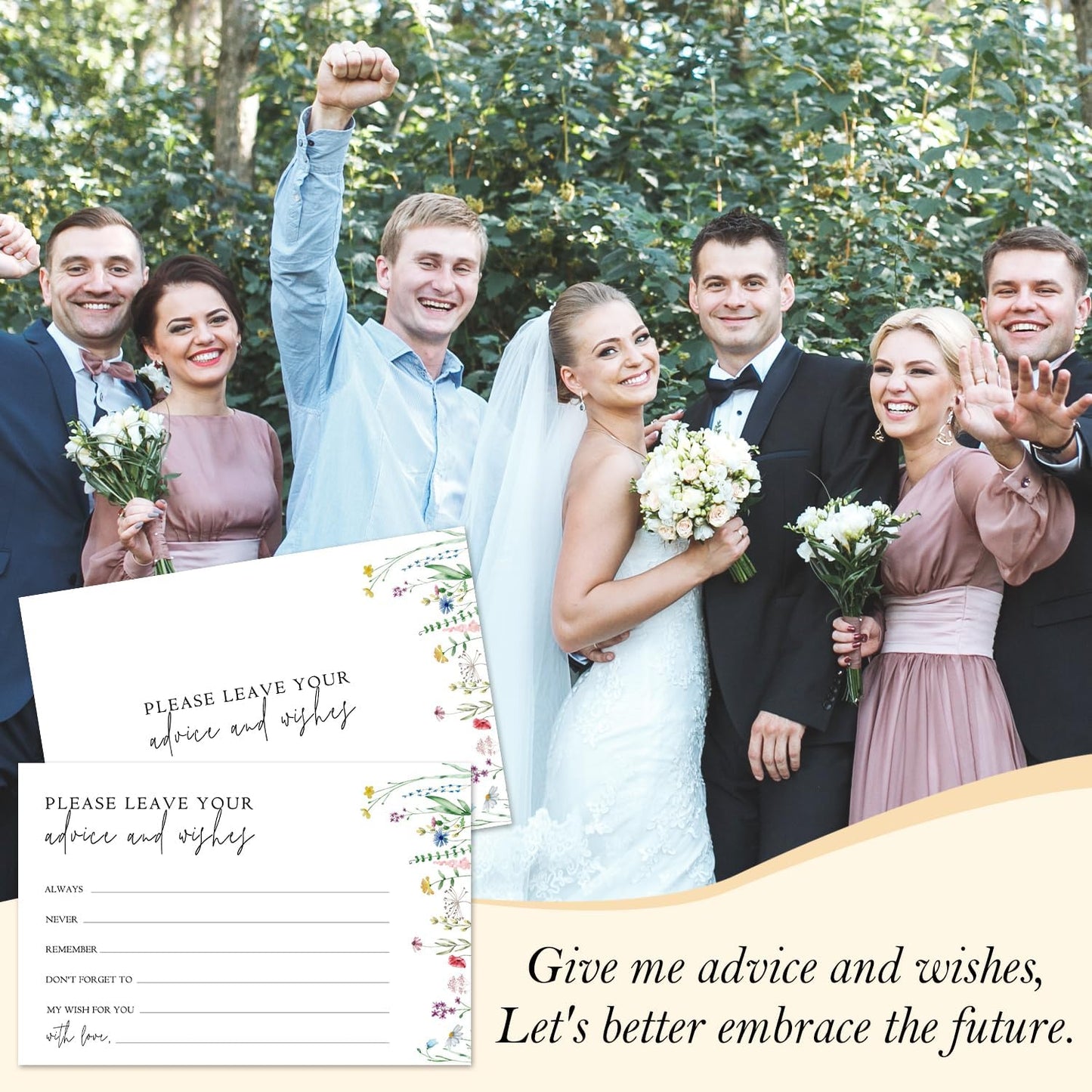 Wildflower Advice And Wishes Cards For The Mr And Mrs, Blank Well Wishes For Baby Shower, Bridal Shower And Graduation Party, Wedding Advice Cards 4x6, Pack of 25 -G15