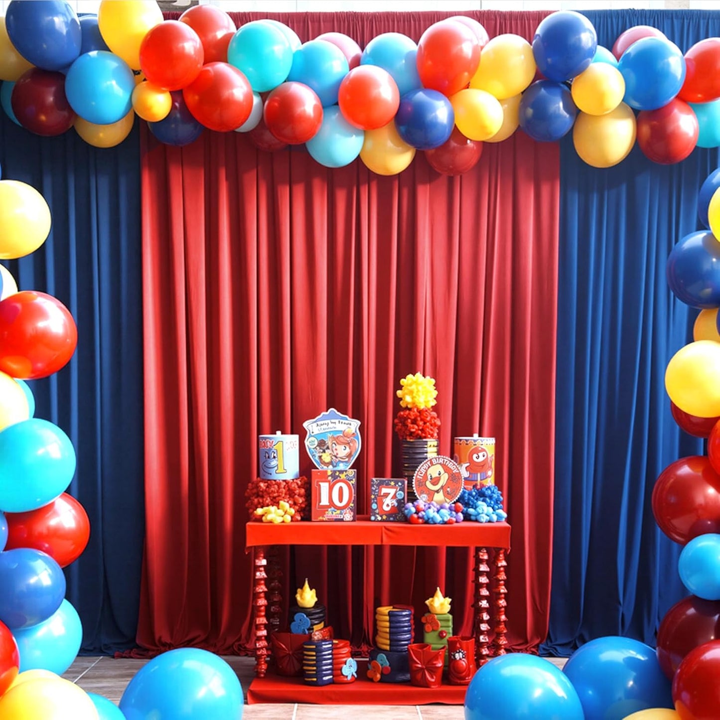 30×14ft Wrinkle Free Red Backdrop Curtain for Wedding Parties,6 Panels 5×14ft Height Soft Silky Polyester Backdrop Drapes Red Photo Back Ddrop Curtains for Event Photography Christmas Background Cloth