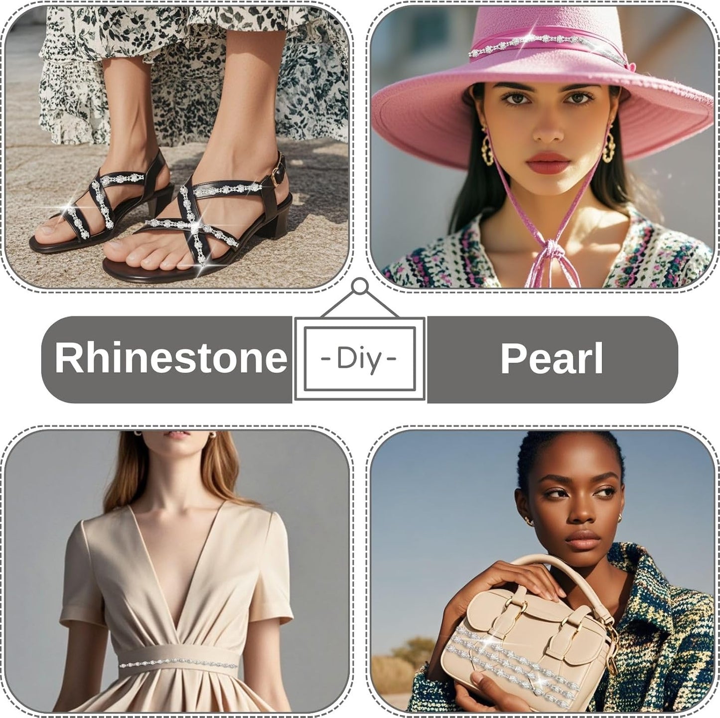 2 Yard Pearl Trim Chain Rhinestone Silver String Crystal Applique Fringe Ribbon Strips Beads Sewing Dress DIY Party Wedding Bouquet for Decoration Bridal Costume Embellishment