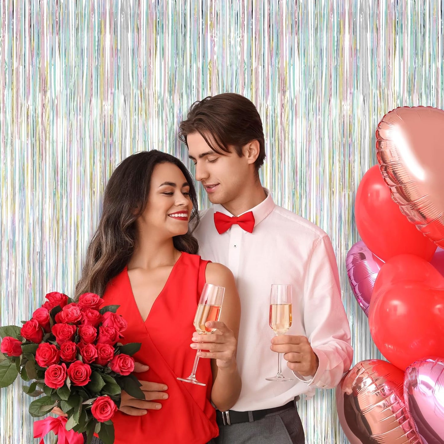 2 Pack Backdrop Curtains, 3.28 FT x 7.05 FT Laser Silver Fringe Curtains, Metallic Tinsel Foil Curtains Party Streamer, Photo Backdrop Party Decorations Bithday Photo Booth Props