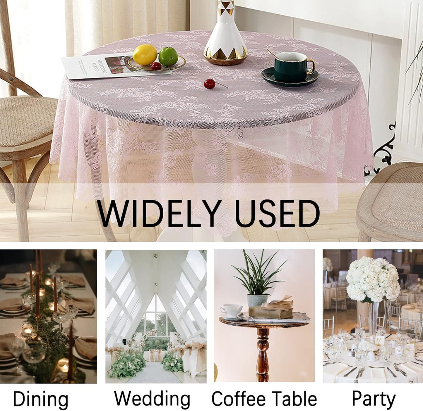 Jeloris Round Lace Tablecloth with Elegant Scalloped Bottom for Any Special Event Such as Wedding, Birthday Party, Baby Shower, Anniversary (78 inch, Style 2)