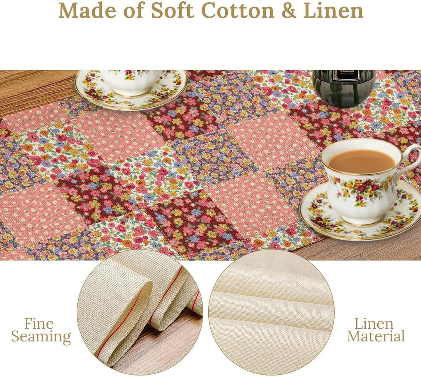 Boho Patchwork Table Runner, Vintage Farmhouse Colorful Wildflowers Bohemian Paisley Flower Table Center Decor for Home Kitchen Dining Patio Holiday Party Indoor Table Decorations, 13"x72" Inch