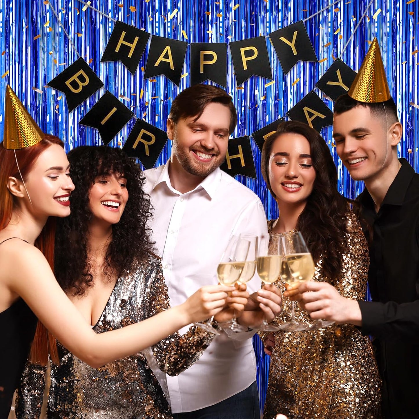 2 Pack Blue Foil Fringe Curtains Streamers Party Decorations 3.3 x 8.2 ft, Blue Tinsel Curtain Fringe Backdrop for Parties, Door Fringe Birthday Streamers, Photo Booth Backdrops, Party Decor