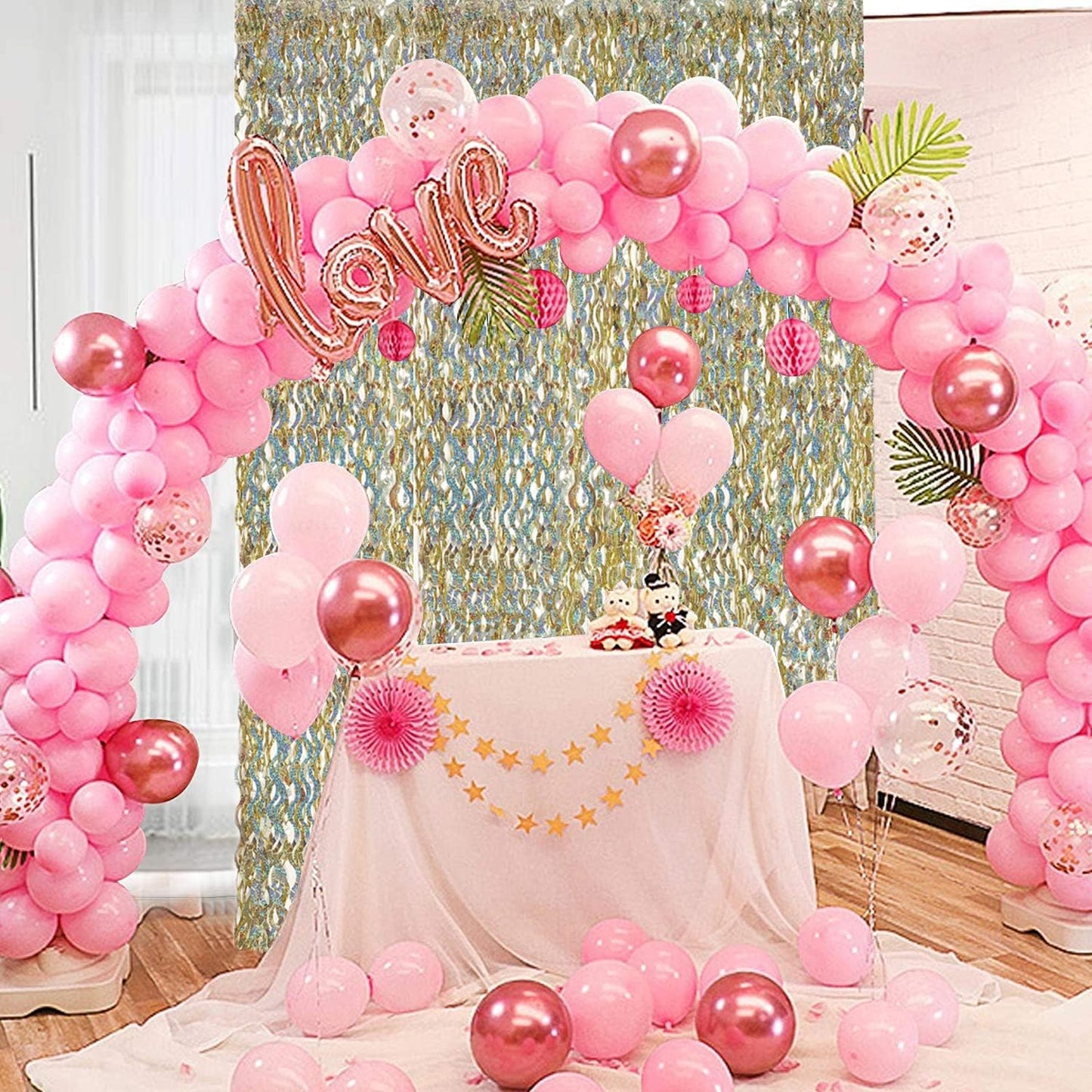 4 Pack Champagne Gold Fringe Curtain Backdrop - CYLMFC 3.3 ft x 6.6 ft Shimmer Wavy Foil Curtain for Birthday Party, Yellow Fringe Backdrop Streamers Party Decorations