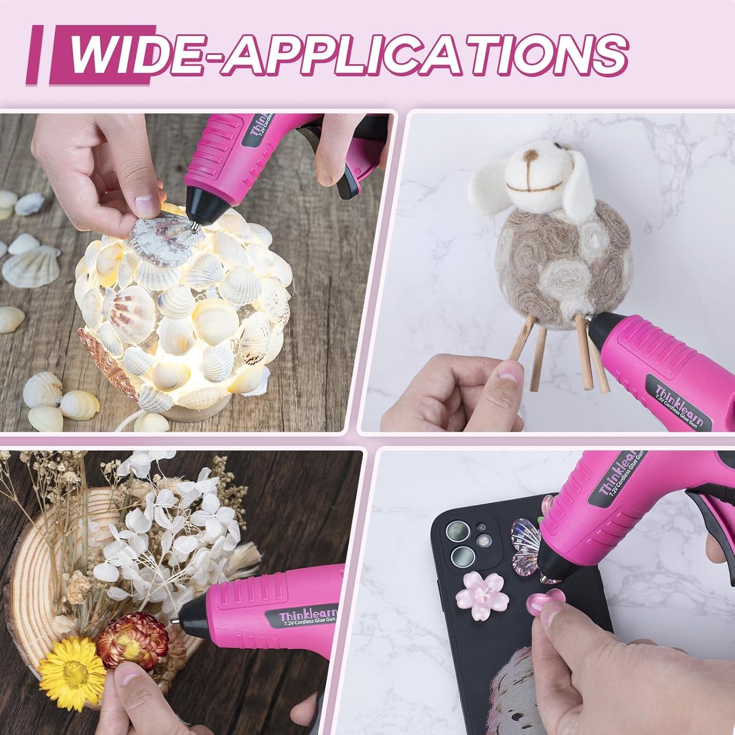 Cordless Hot Glue Gun, 7.2V Pink 15s Fast Preheating Glue Gun Set with 25PCS Mini Glue Sticks, Rechargeable Wireless Hot Melt Glue Guns for DIY, Arts&Crafts, Decoration, Gift for Women