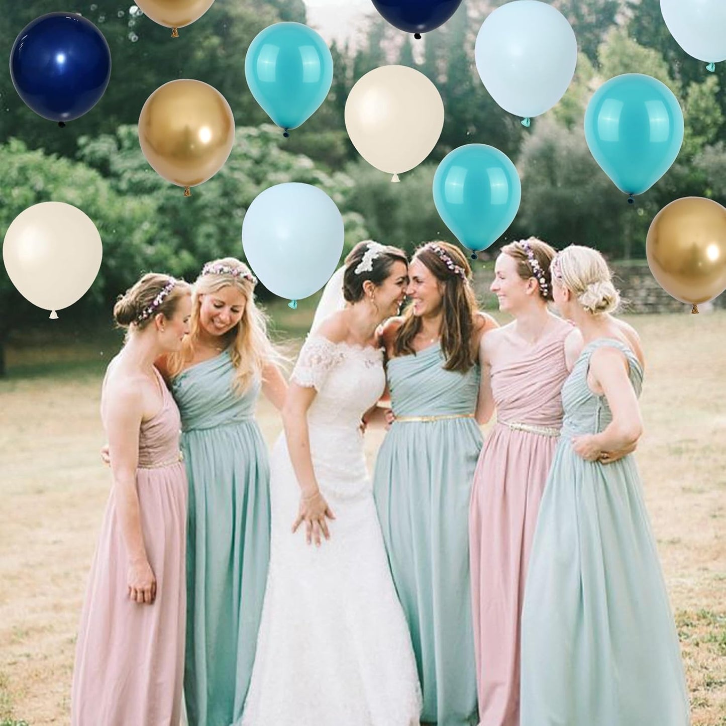 Togvu Balloon Teal and Gold, 60 Packs 12 Inch Teal Mint Green Metallic Chrome Gold and Navy Blue Balloons for Baby Shower Birthday Anniversary Communion Wedding Graduation Decorations