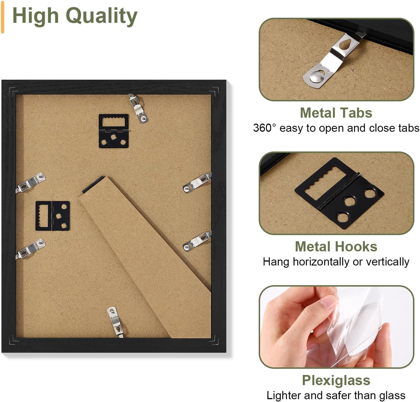 Vittanly 8x10 Collage Picture Frame, Displays 2Pcs 4x6 Pictures with Mat, Photo Frame for Wall Mounting or Table Top with Stand, Black, 1 Pack