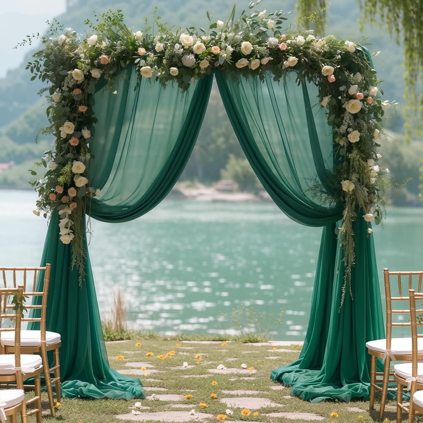 Wedding Arch Draping Fabric, 1 Panel 28" x 19Ft Emerald Green Arch Drapes Sheer Backdrop Curtain for Wedding Ceremony Party Ceiling Decor