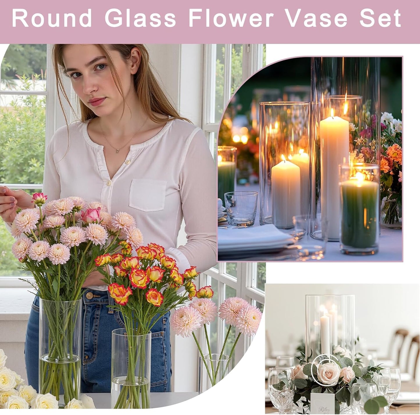 4 Pcs Glass Cylinder Vases Set, 4/6/8/10 Inch Modern Flower Vases for Centerpieces, Bud Vase Arrangements & Floating Candles – Wedding/Christmas/Home Decor Essentials