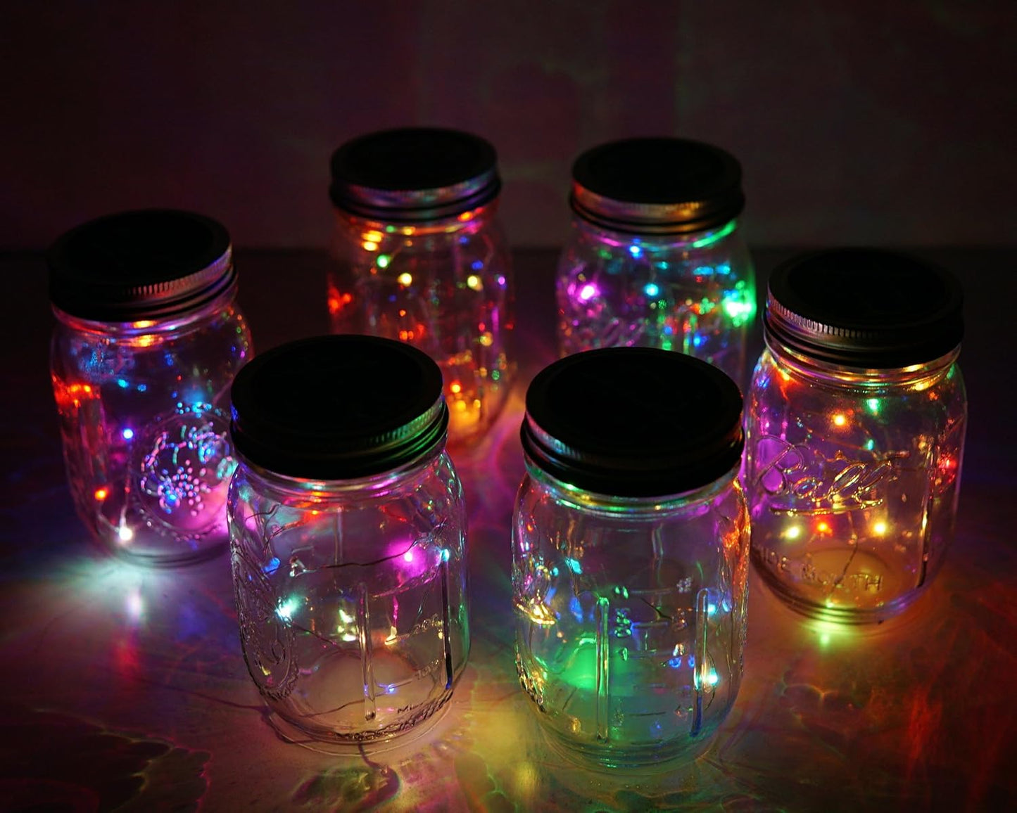 6 Pack Mason Jar Lights, 10 LED Solar Colorful Flicker Fairy String Lights Lids Insert for Garden Deck Patio Party Wedding Decorative Lighting Fit for Regular Mouth Jars …
