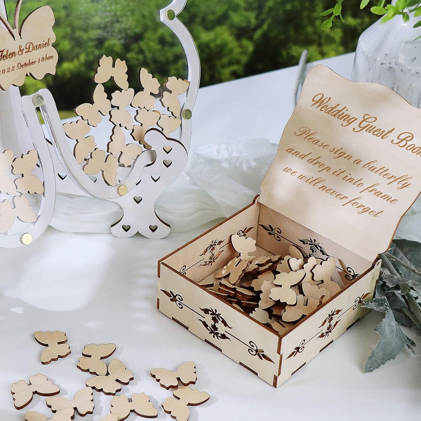 14Colors Butterfly Guest Book Alternativey for 40 Guests to 200 Guests,Rustic Drop Wooden Signs for Wedding,Quinceanera,Birthdays and Baby Show