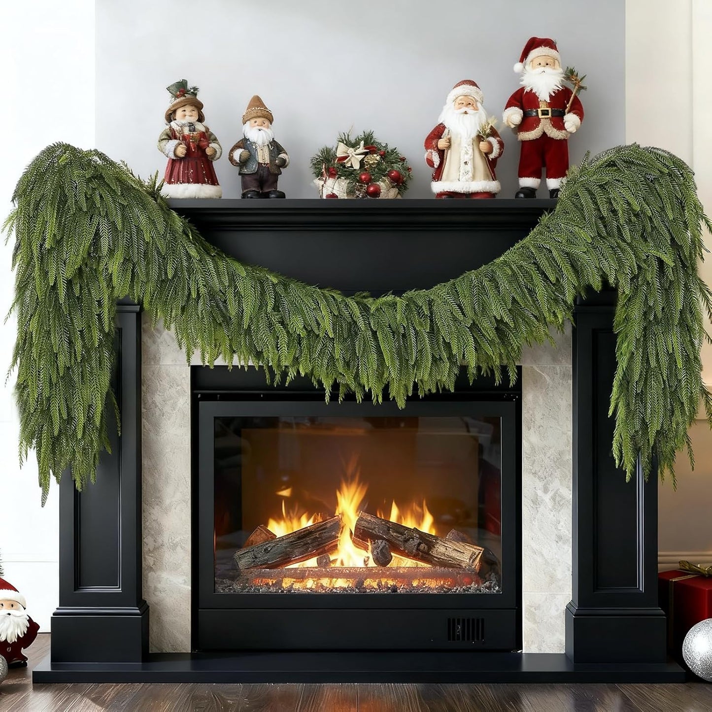 5FT Christmas Norfolk Pine Garland -2PCS, Artificial Pine Needles Garlands Faux Greenery Fake Garland for Holiday Fireplace,Table,Window,Stairs,Mante,Indoor Outdoor Decor