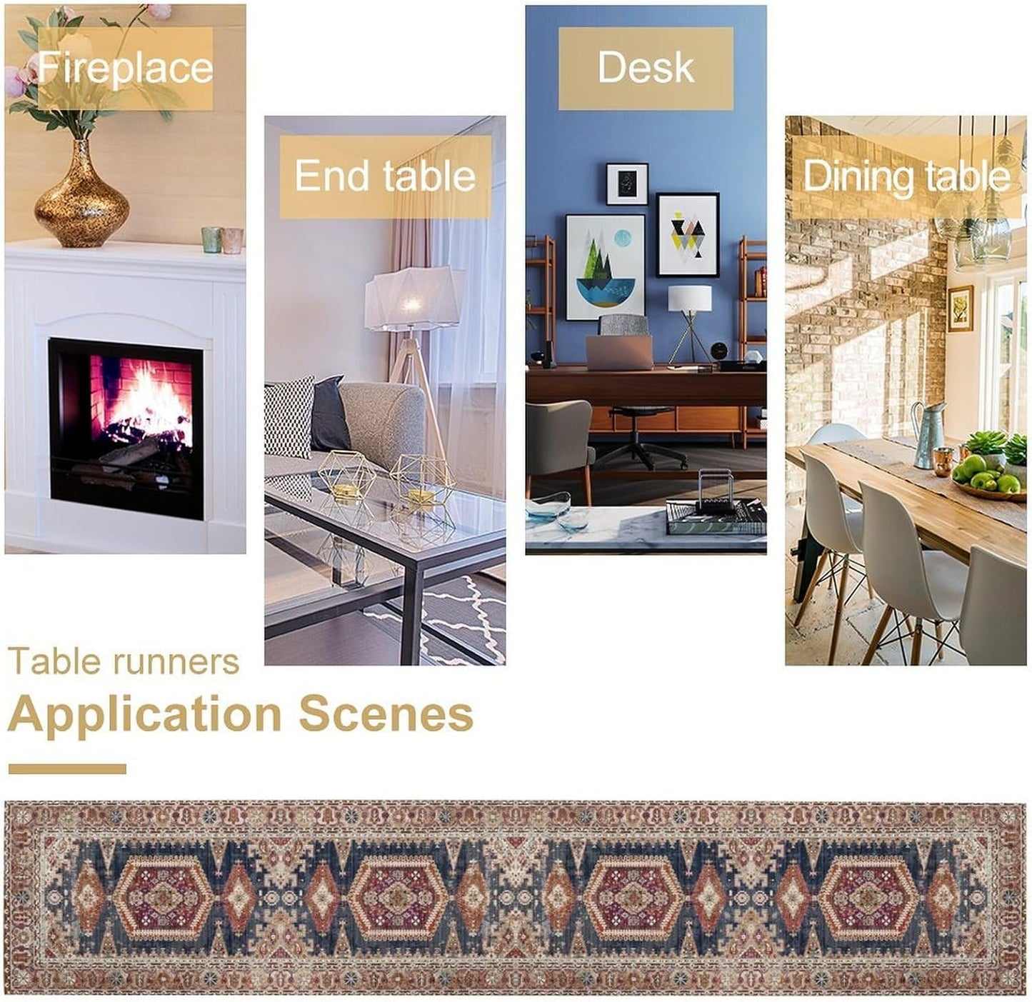 Vintage Boho Table Runner,Flower Geometric Design Rustic Farmhouse Table Runner for Home Farmhouse Kitchen Table Dining Coffee Room Garden Party Wedding Decor 13x108in