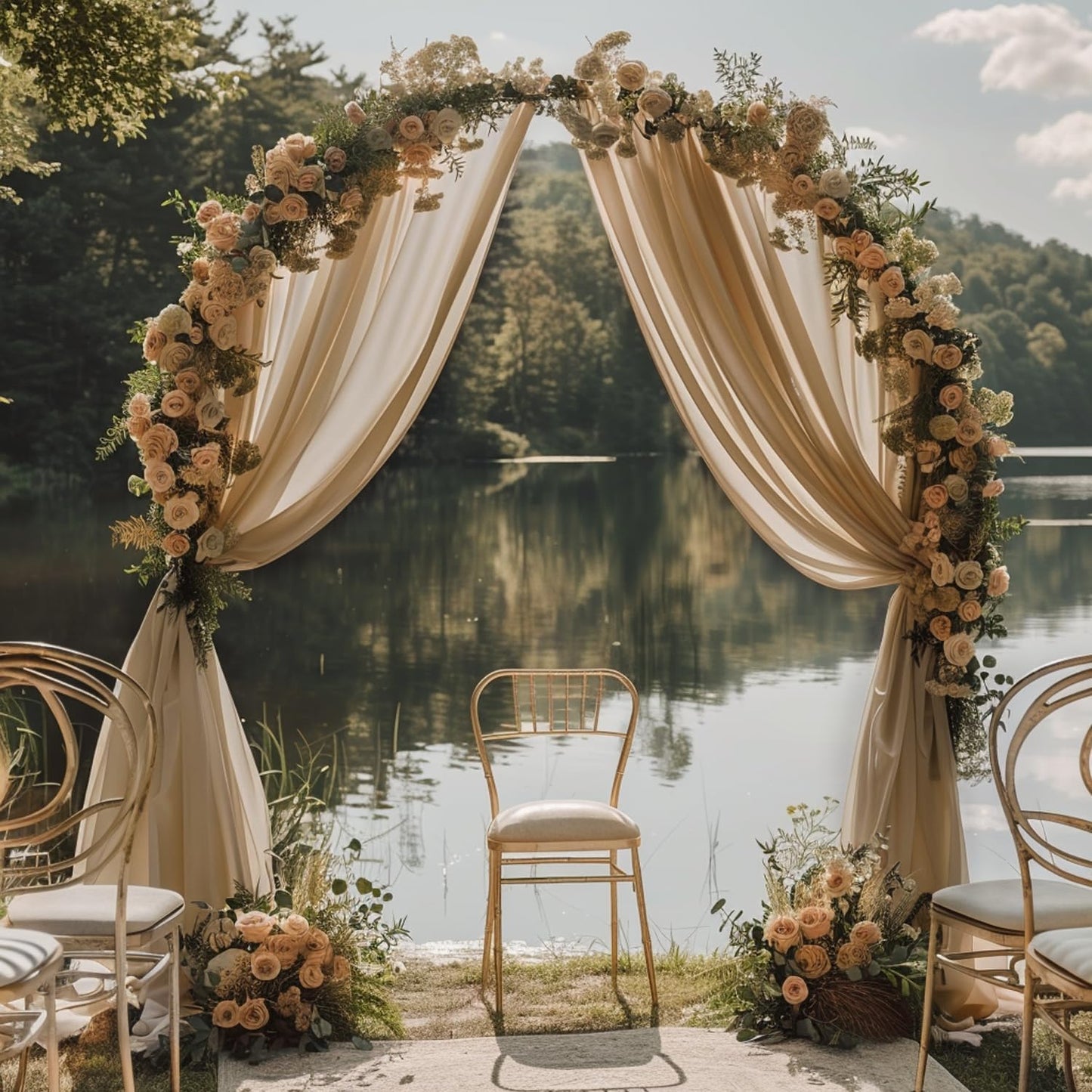 Wokceer Wedding Arch Draping Nude 4 Panels 28.7" x 20FT Sheer Fabric Drapes Backdrop for Ceremony, Birthday Party, Bridal Shower Decoration