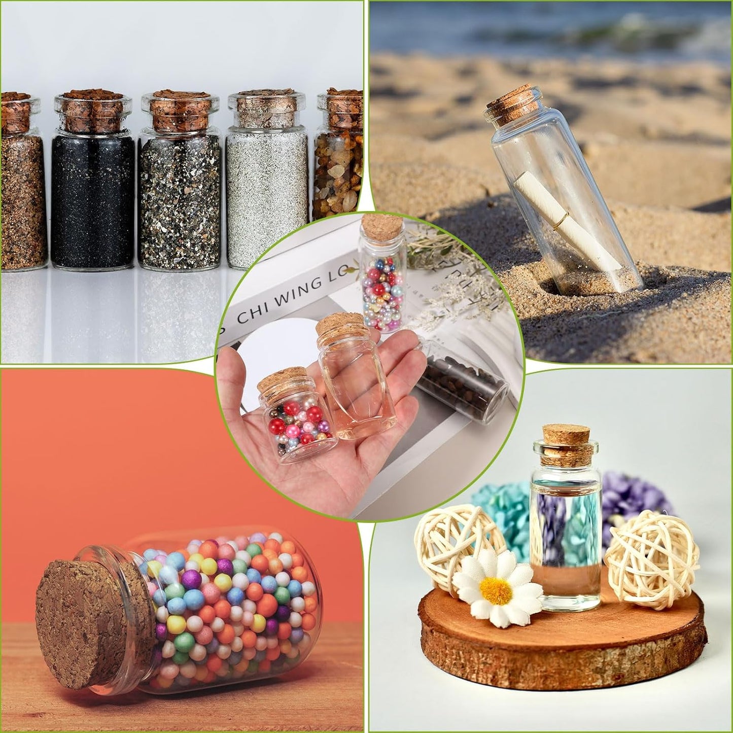 uxcell 10Pcs Mini Glass Bottles with Cork Stoppers, 5ml Small Clear Bottles Glass Empty Jars Vials for DIY Crafts Party Wedding Decor Favors