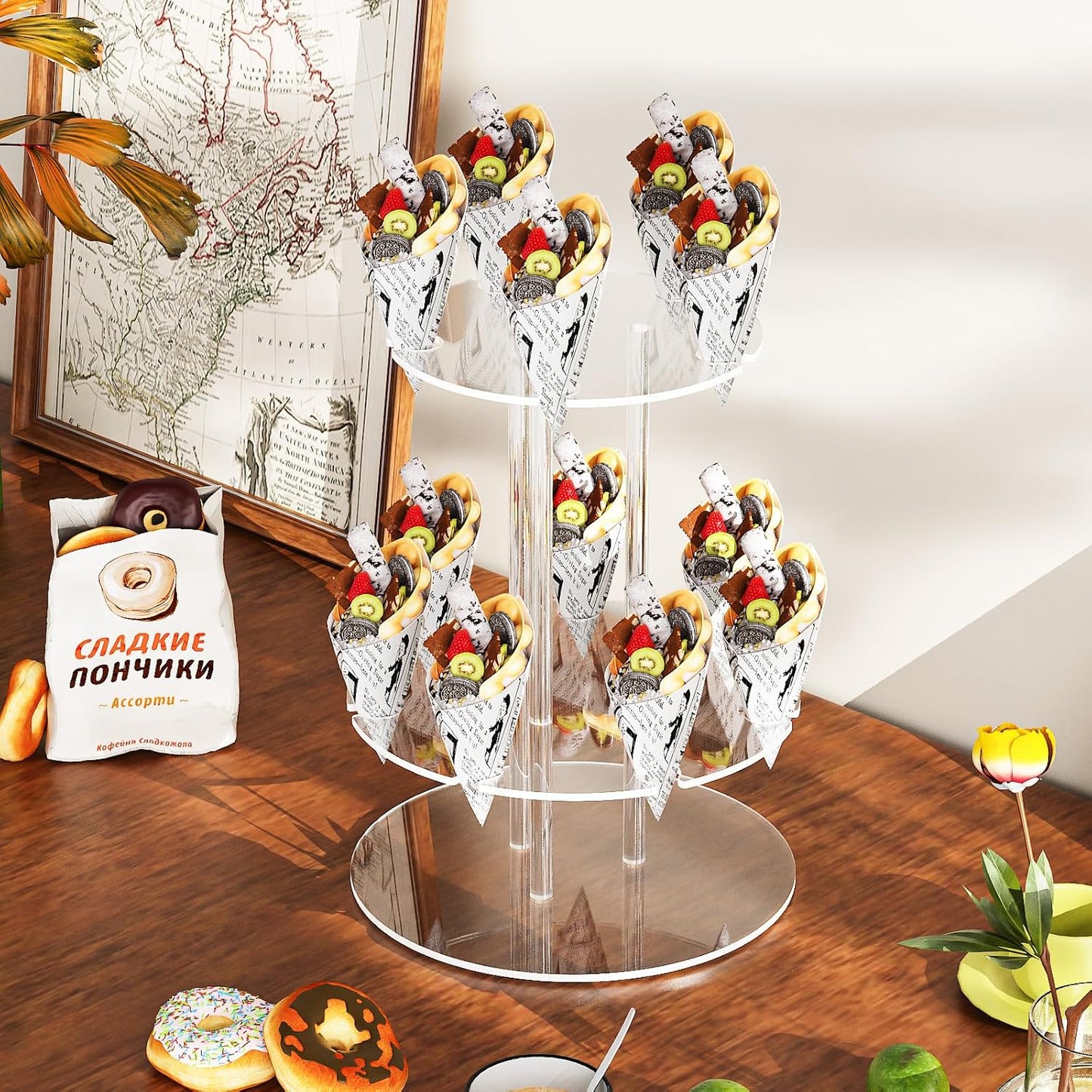 Champagne Tower, Circle Acrylic Champagne Display Rack Stand with 12 Slots, 2 Tiers Floating Sight Champagne Flute Holder for Party, Wedding, School, Celebration, 11.8x11.8x15.4 inch, 2 Pcs