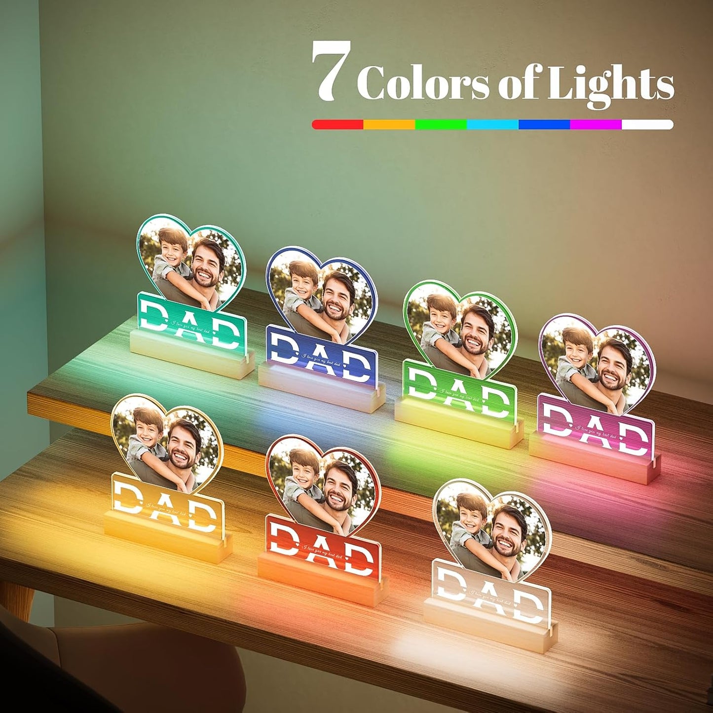 Personalized Dad Gifts for Dad from Daughter Son, Custom Picture Frames with Photo, Customized Photo Frame with Night Light, Personalized Birthday Gifts for Dad Baby Kid Family