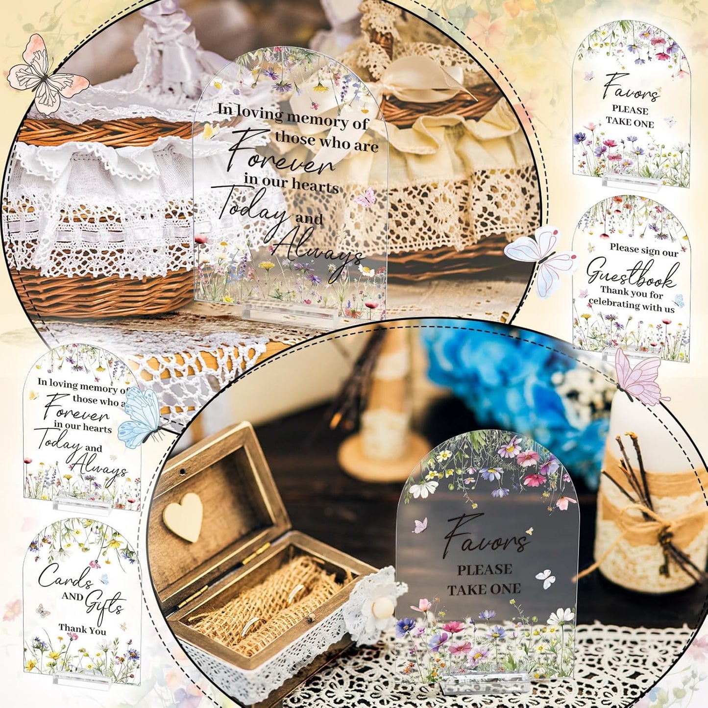 4 Pcs Flower Acrylic Wedding Signs for Ceremony and Reception Guest Book Wedding Cards and Gifts Sign Please Take One Couple Loving Memory table Decor(Flower)