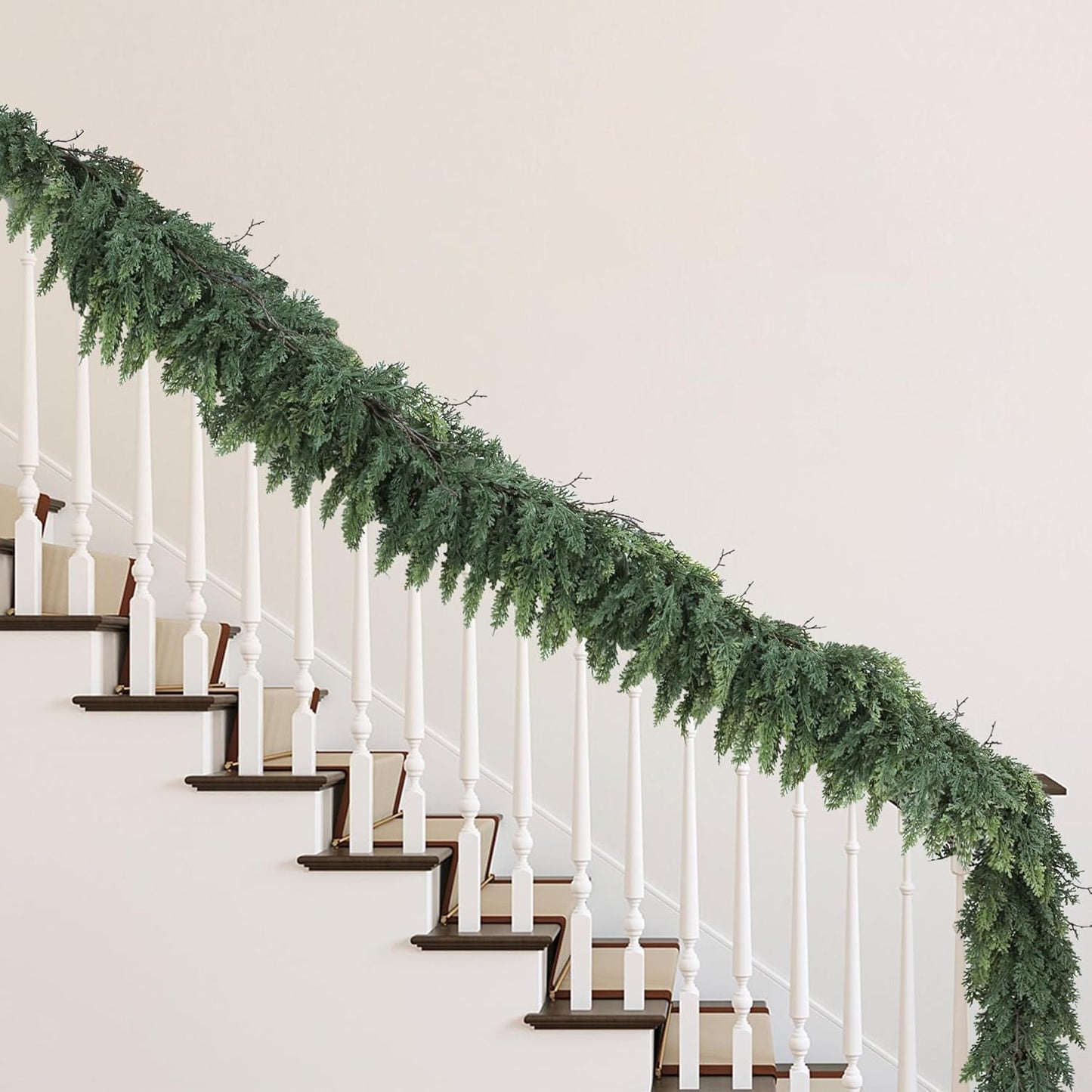 Realistic Christmas Garland for Mantle 9FT Real Touch Thick/Lush Artificial Cedar Garlands Christmas Decorations Indoor Christmas Garland for Stairs Railing Outdoor Table Xmas Holiday Decor Greenery